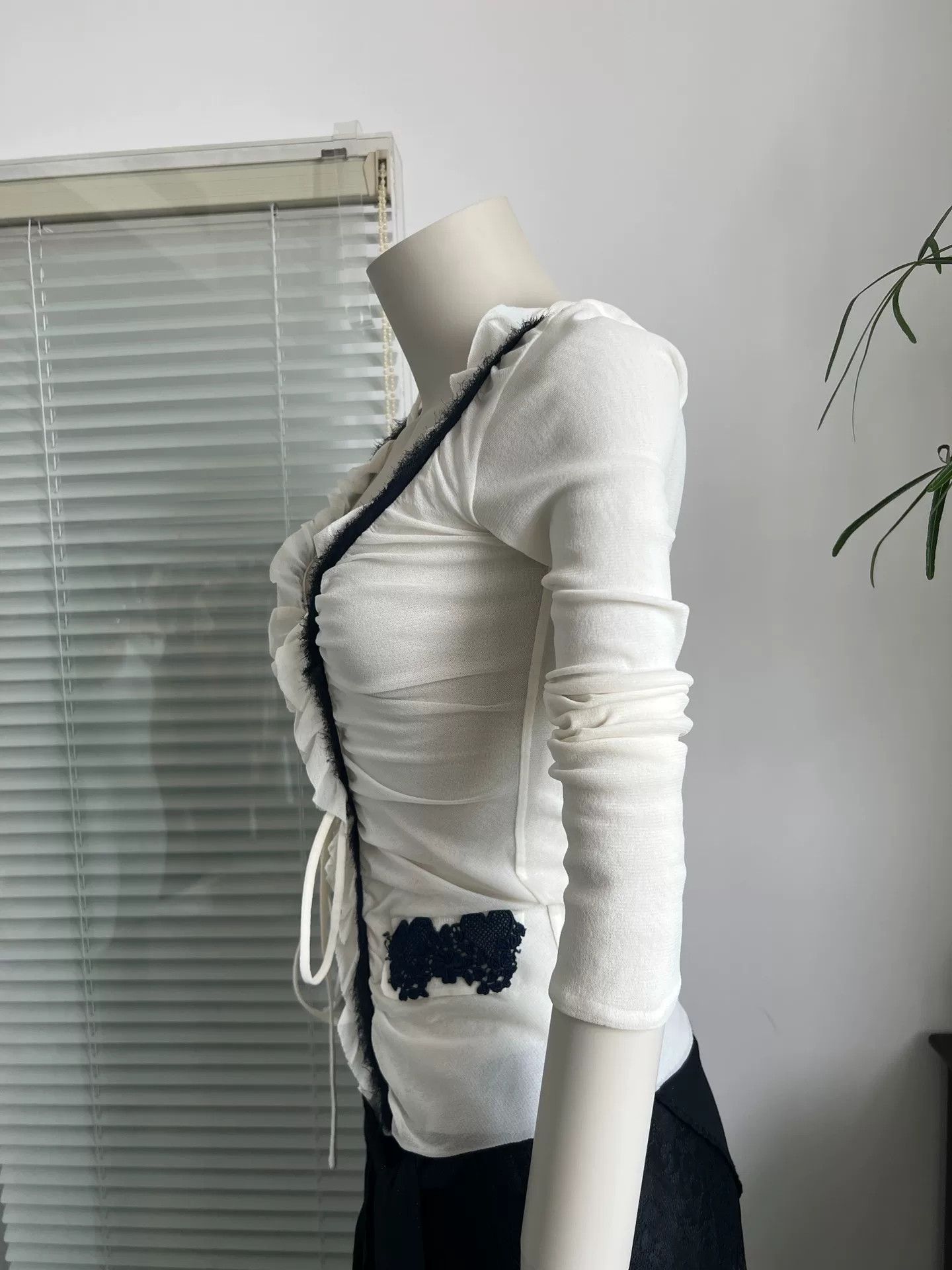 Paoloni Paolafrani Stretch Mesh Ruffle Cardigan Size S / US 4 / IT 40 - 5 Thumbnail