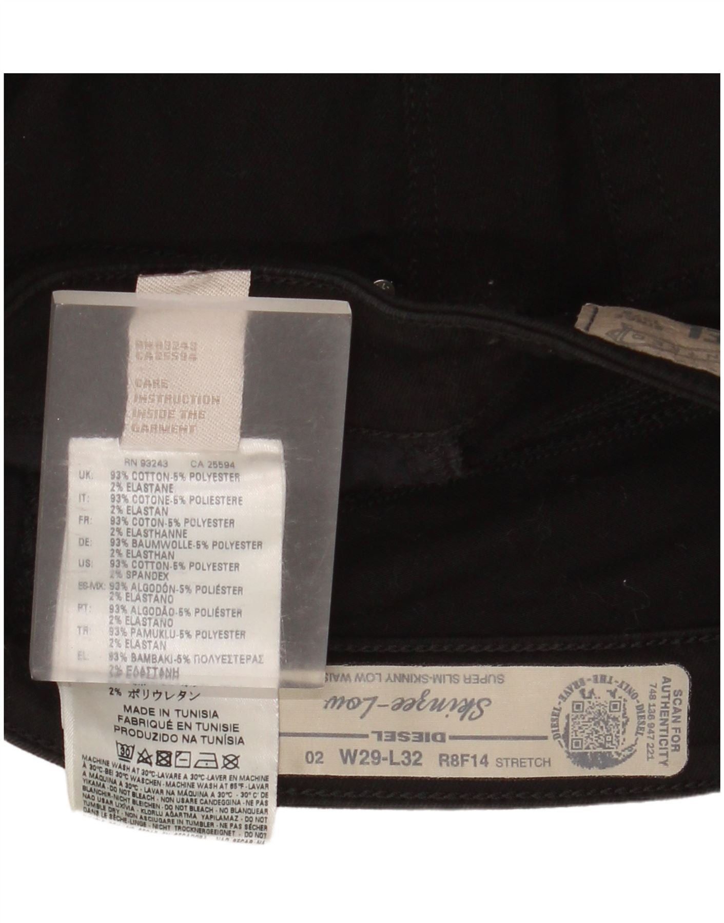Diesel Womens Skinzee-Low Low Waist Super Slim Skinny Jeans W29 L32 Size 29" - 3 Thumbnail