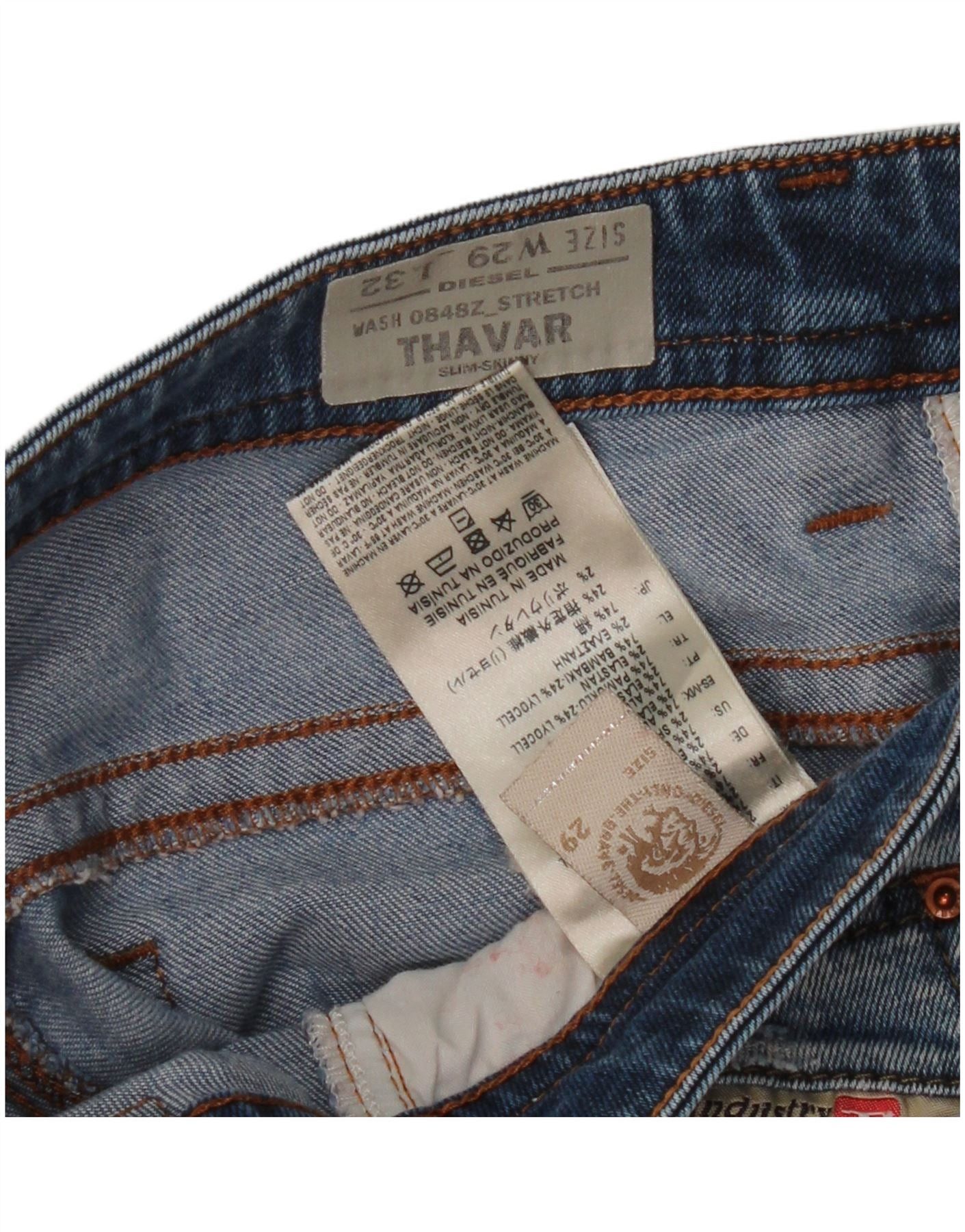 Diesel Womens Thavar Slim Skinny Jeans W29 L32 Blue Cotton Size 42" / US 20 - 3 Thumbnail