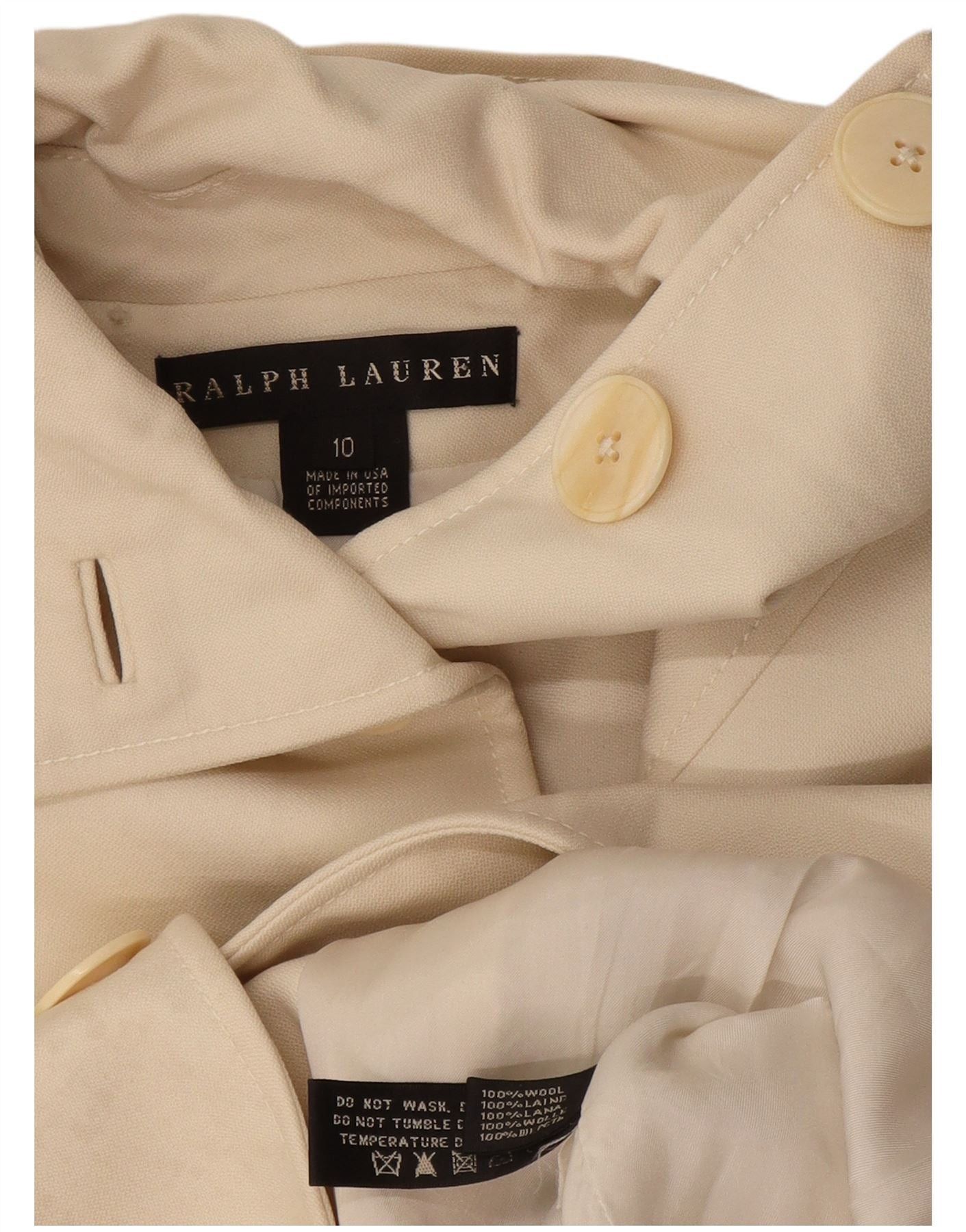Ralph Lauren Womens Overcoat US 10 Large Off White Wool Size XS / US 0-2 / IT 36-38 - 6 Thumbnail