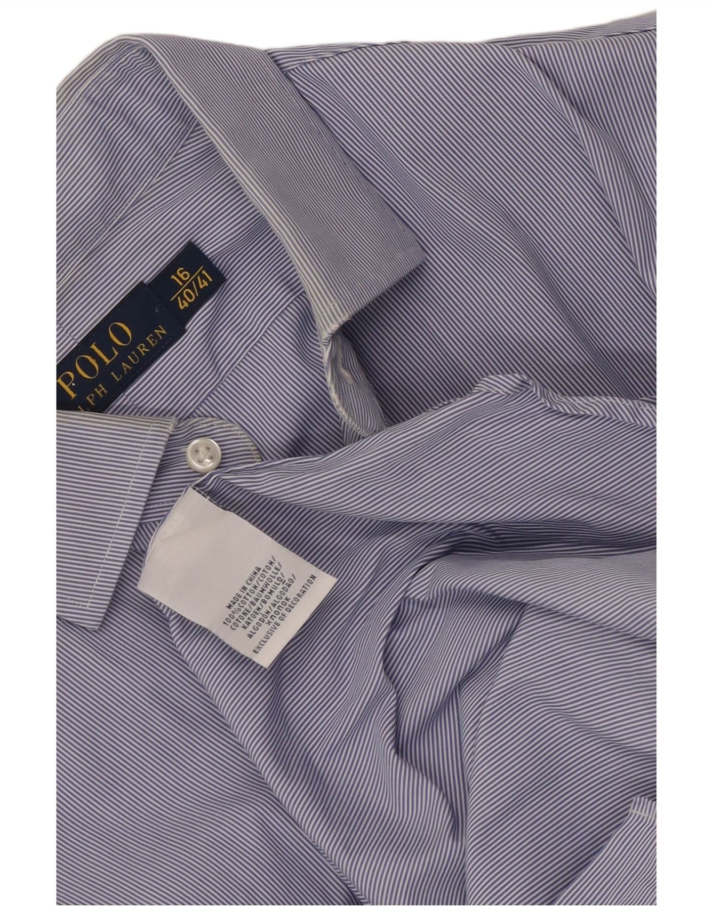 Polo Ralph Lauren Mens Shirt 40/41 16 Large Blue Pinstripe Cotton Size US L / EU 52-54 / 3 - 4 Thumbnail