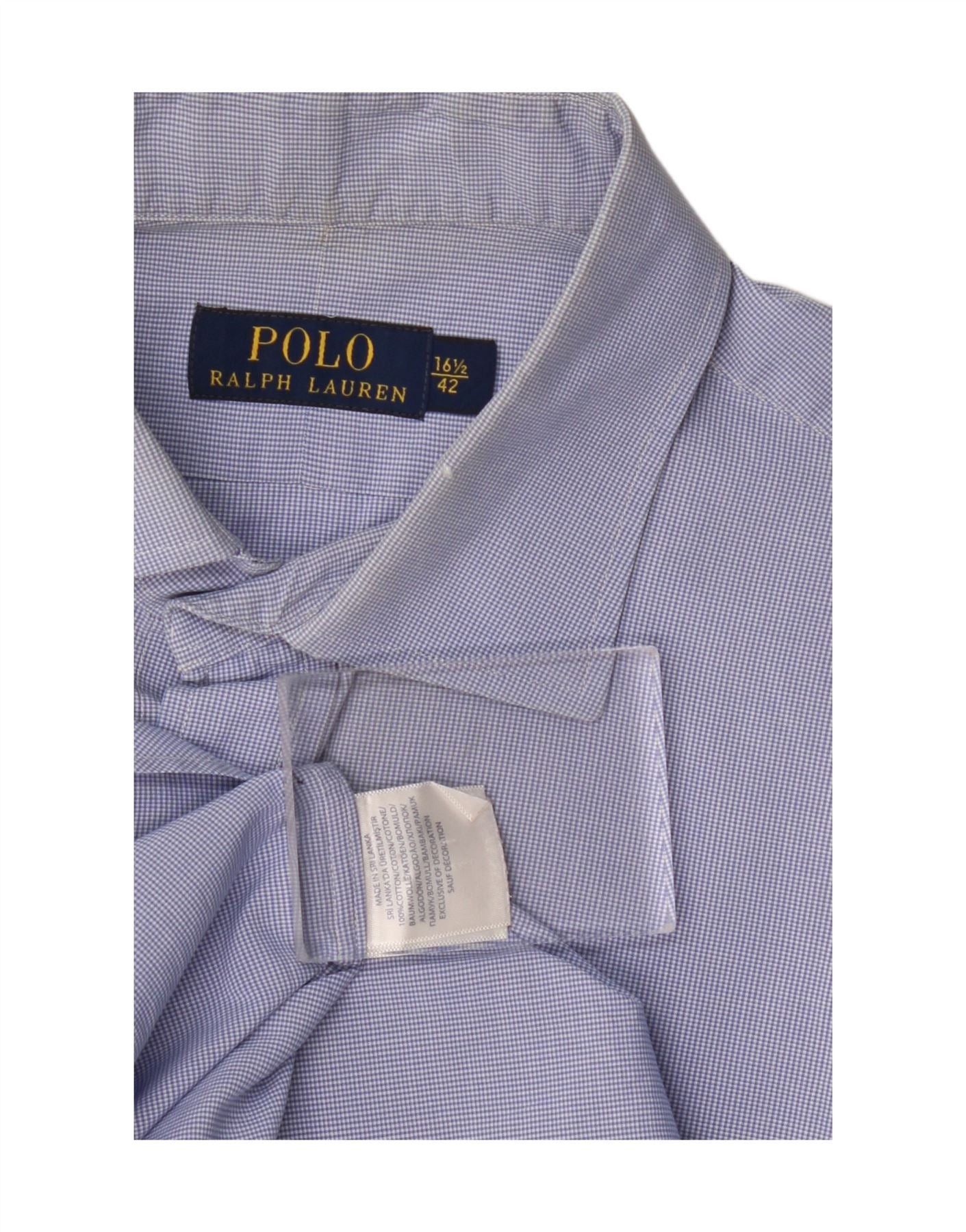 Polo Ralph Lauren Mens Shirt 16 1/2 42 Large Blue Check Cotton Size US L / EU 52-54 / 3 - 3 Thumbnail