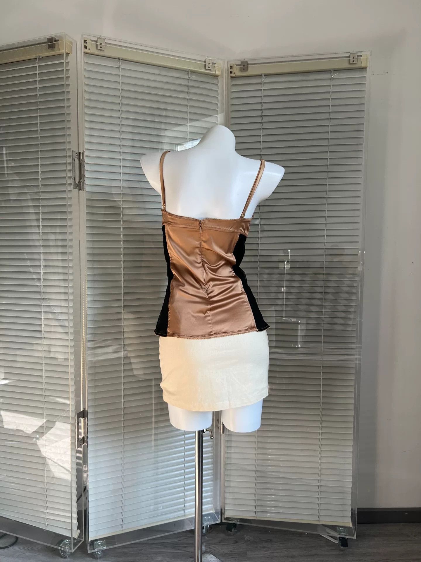 Dolce & Gabbana D&G Satin Champagne Gold Black Mesh Corset Size L / US 10 / IT 46 - 5 Thumbnail