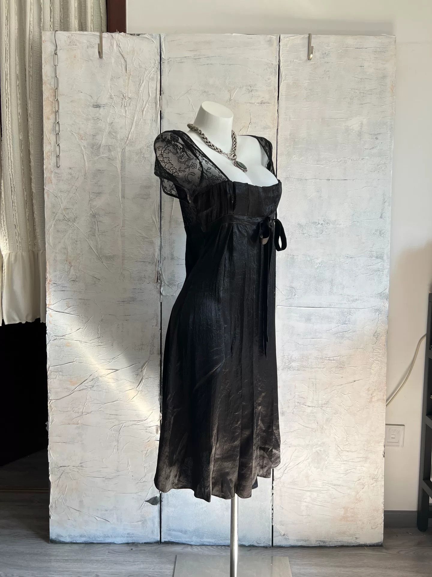 Adolfo Dominguez Low-Cut Square Neck Lace Black Dress Size S / US 4 / IT 40 - 3 Thumbnail