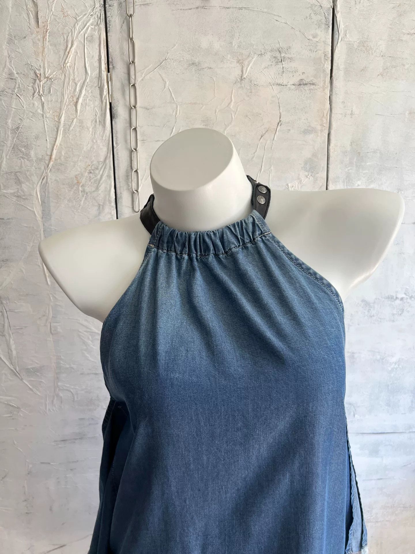 Diesel Diesel Light Denim Leather Loop Neck Dress Size XS / US 0-2 / IT 36-38 - 5 Thumbnail