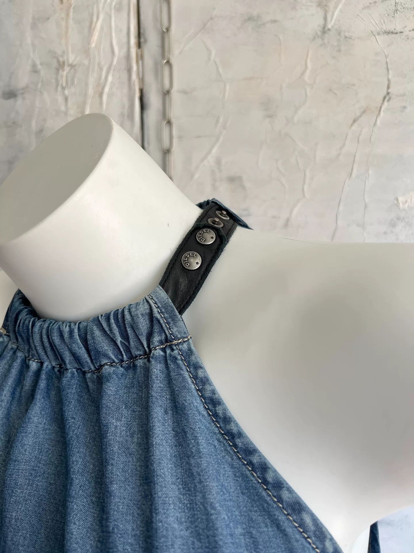 Diesel Diesel Light Denim Leather Loop Neck Dress Size XS / US 0-2 / IT 36-38 - 6 Thumbnail