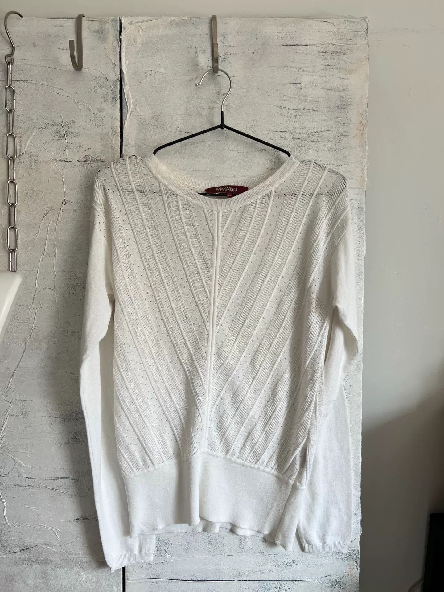 Max Mara Max Mara White Ribbed Long-Sleeve Knit Top Size M / US 6-8 / IT 42-44 - 7 Thumbnail