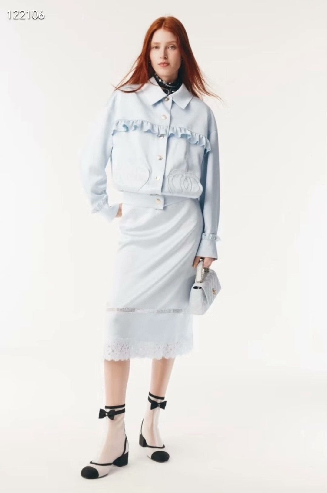 Chanel Chanel 25B Ice Blue Ruffle Silk Jacket Size XXS / US 00 / IT 34 - 8 Thumbnail