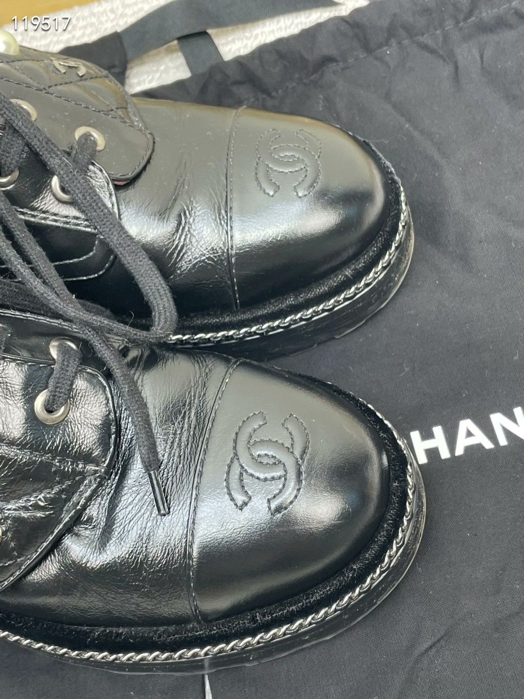 Chanel Chanel Black Quilted Pearl Chain Martin Boots Size US 5.5 / IT 35.5 - 4 Thumbnail