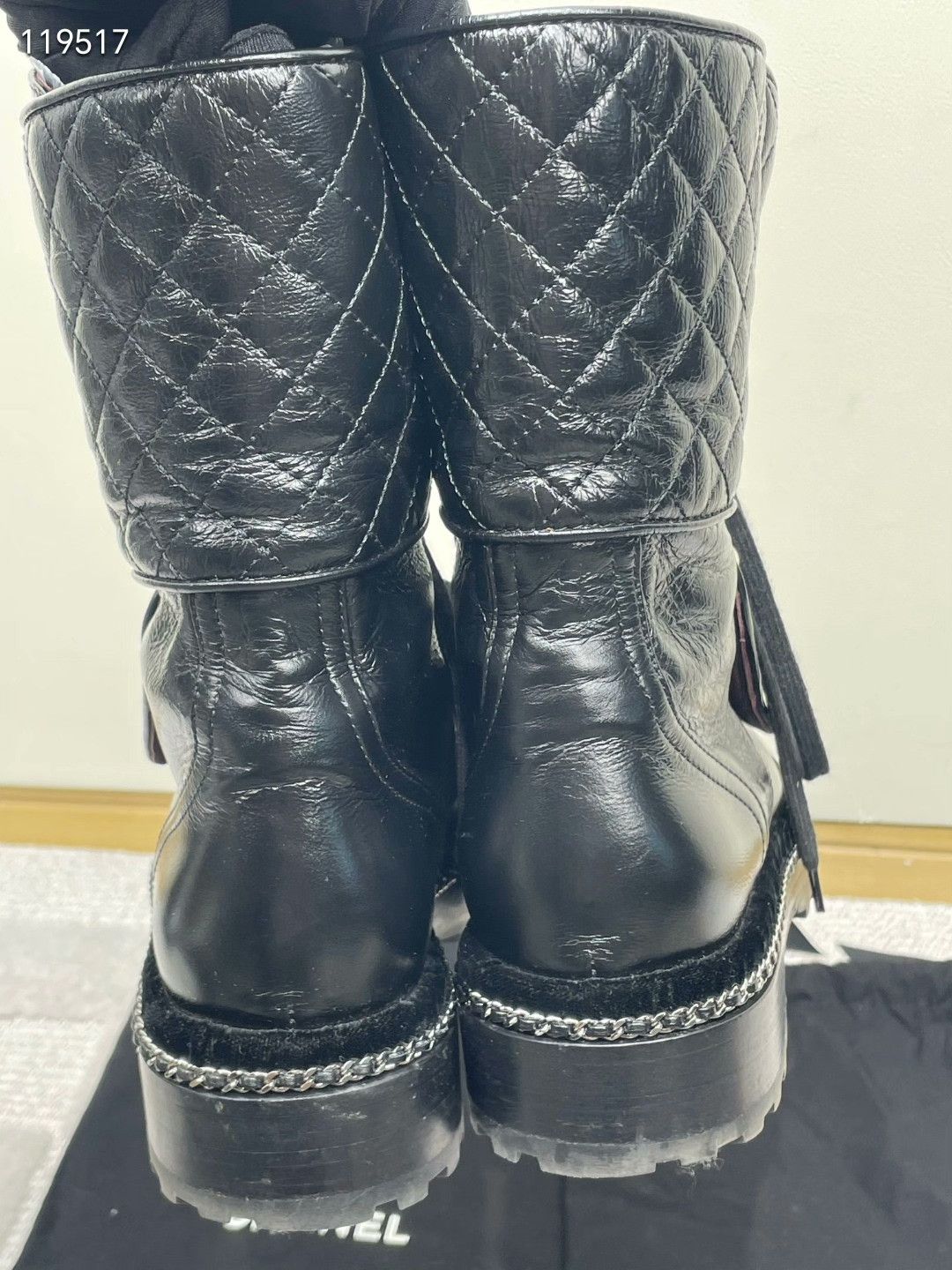 Chanel Chanel Black Quilted Pearl Chain Martin Boots Size US 5.5 / IT 35.5 - 5 Thumbnail