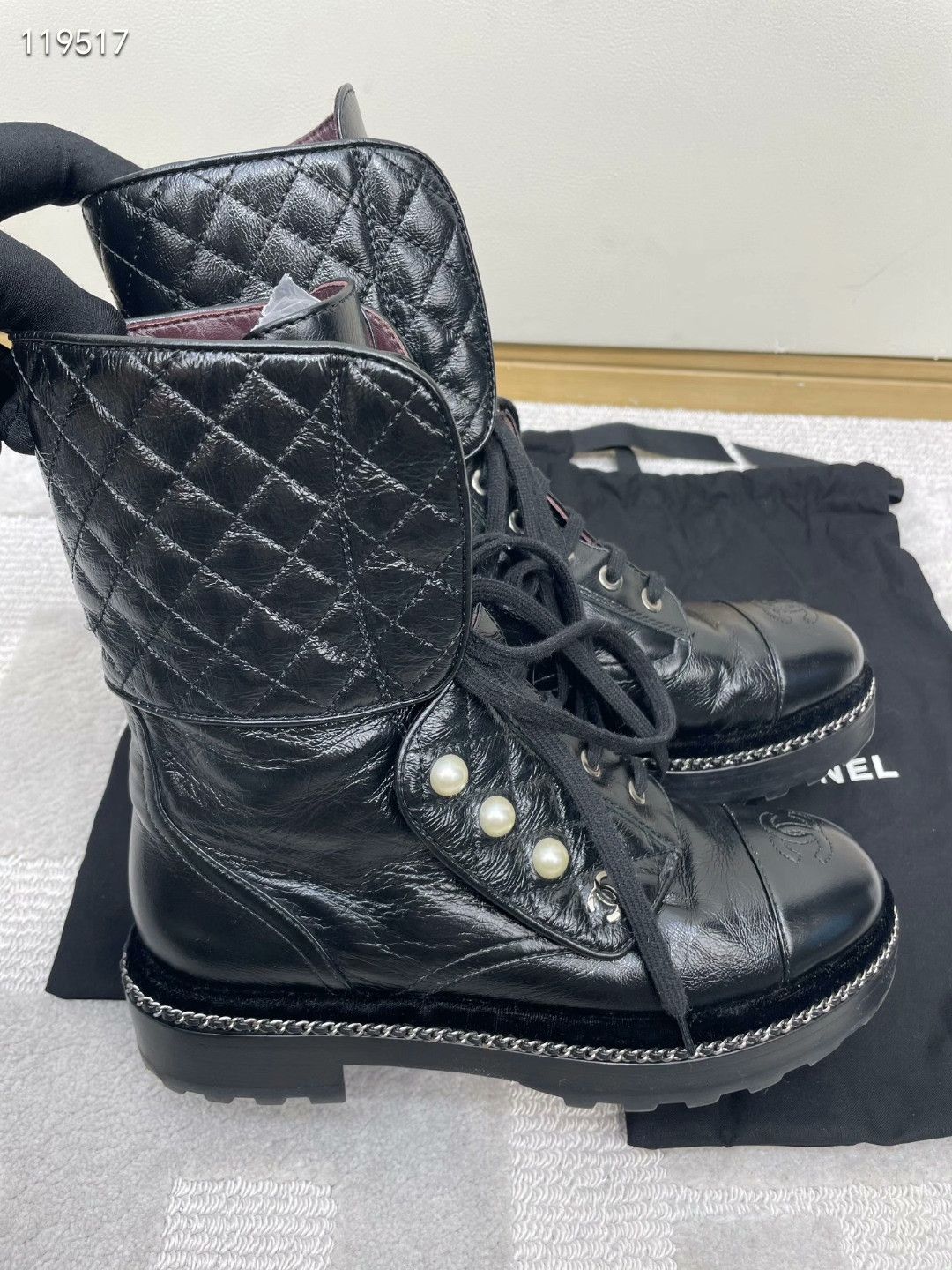 Chanel Chanel Black Quilted Pearl Chain Martin Boots Size US 5.5 / IT 35.5 - 2 Thumbnail