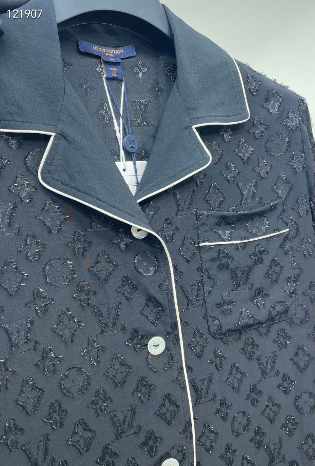 Louis Vuitton LV Black Monogram Shimmer Silk Collar Shirt Size XXS / US 00 / IT 34 - 5 Thumbnail