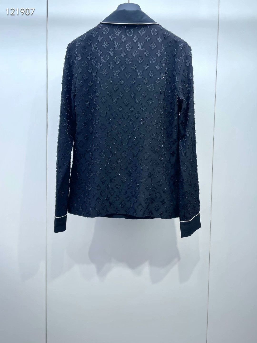 Louis Vuitton LV Black Monogram Shimmer Silk Collar Shirt Size XXS / US 00 / IT 34 - 2 Thumbnail