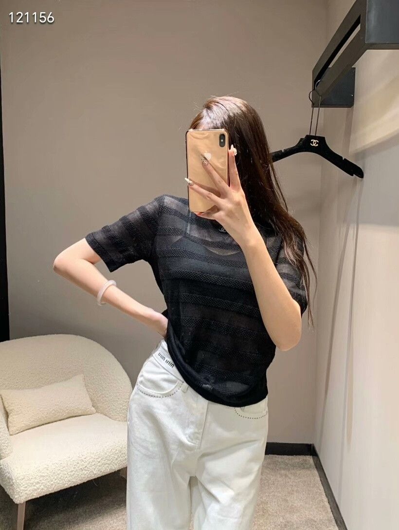 Chanel Chanel Black Striped Sheer Short Sleeve Size S / US 4 / IT 40 - 6 Thumbnail