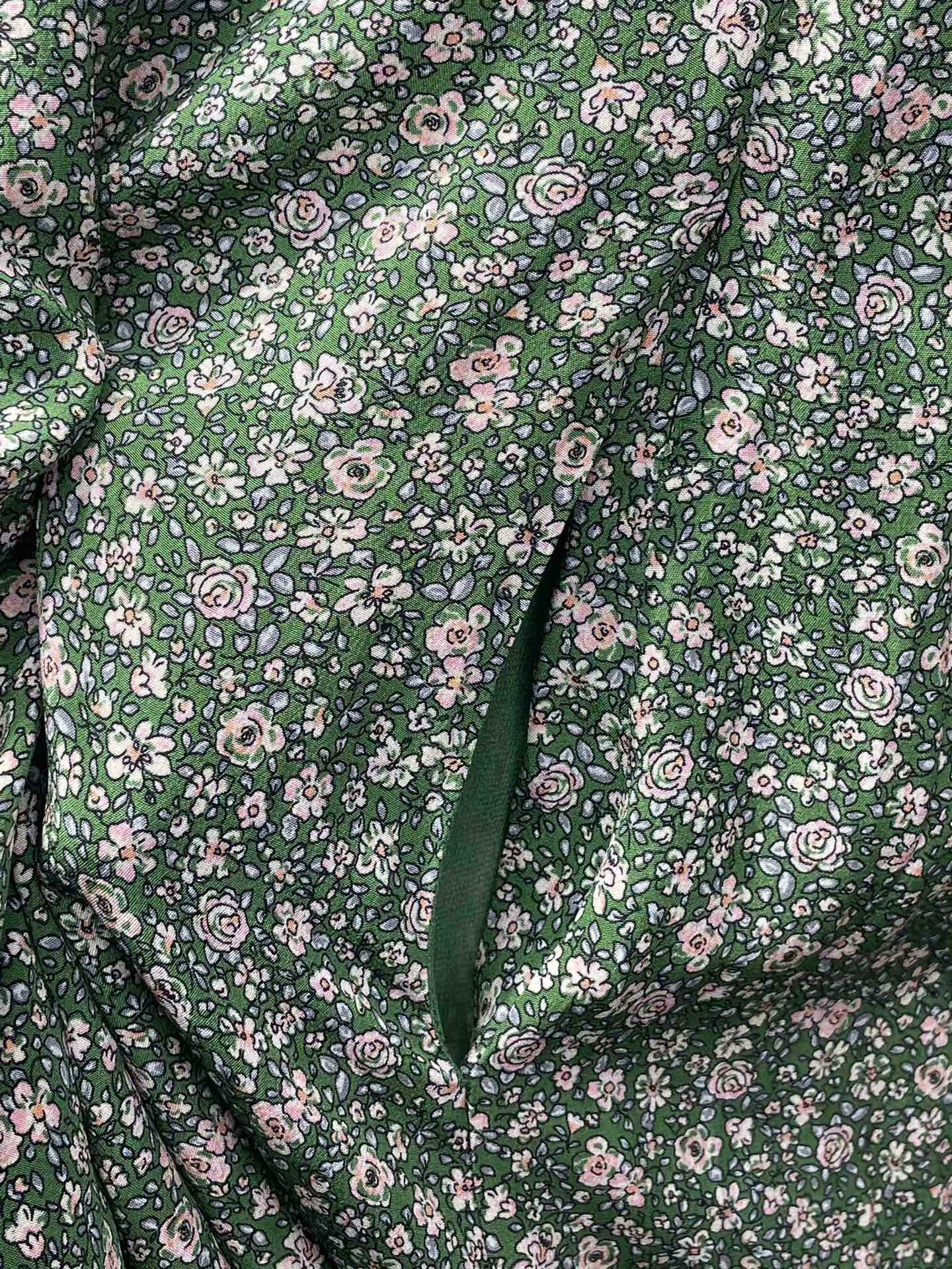 Celine CELINE Green Floral Silk Dress Size XXS / US 00 / IT 34 - 5 Thumbnail