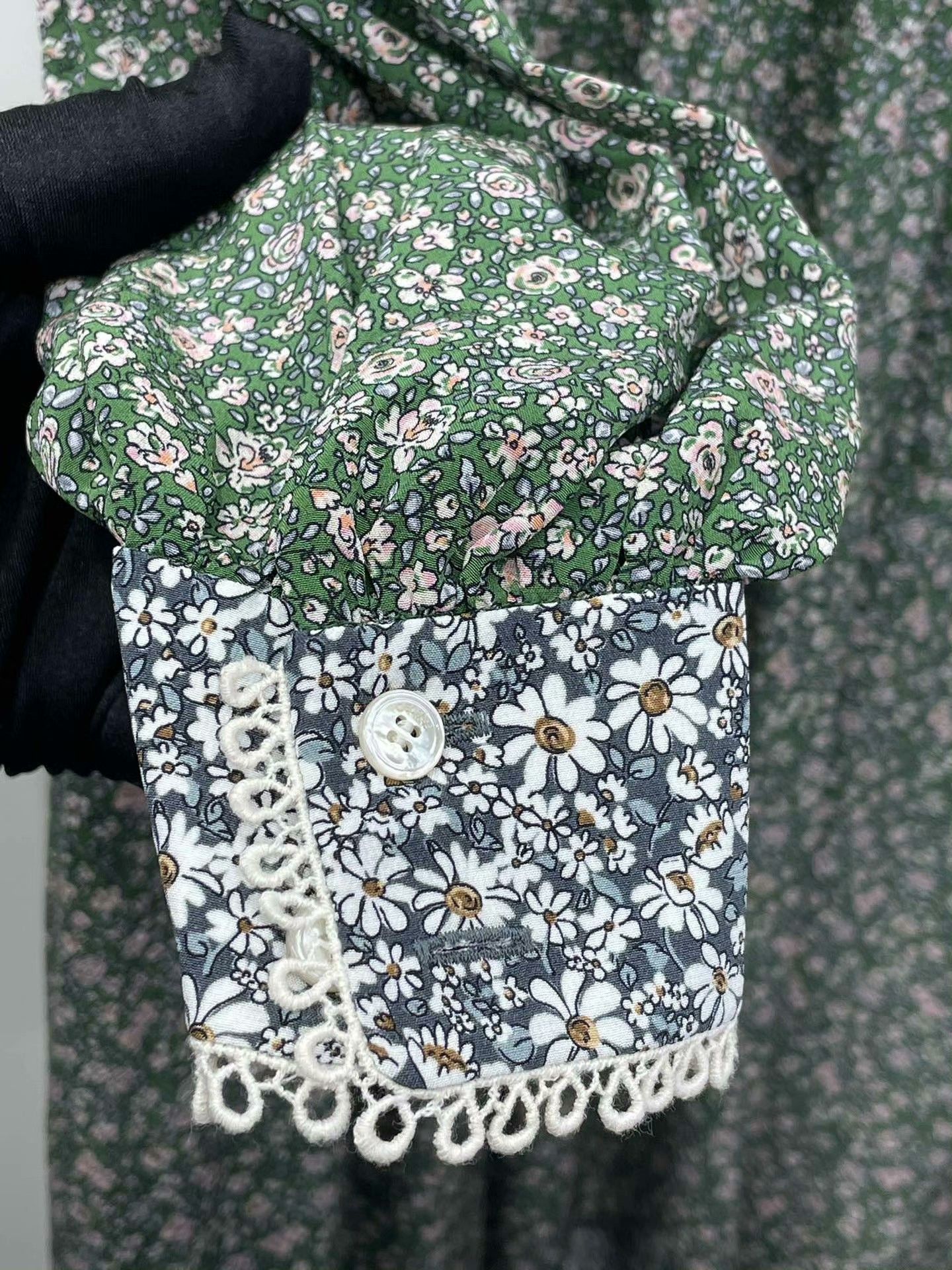Celine CELINE Green Floral Silk Dress Size XXS / US 00 / IT 34 - 4 Thumbnail