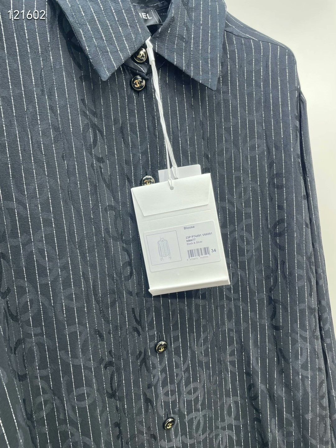Chanel Chanel Black Striped Silk Shirt Size XXS / US 00 / IT 34 - 4 Thumbnail