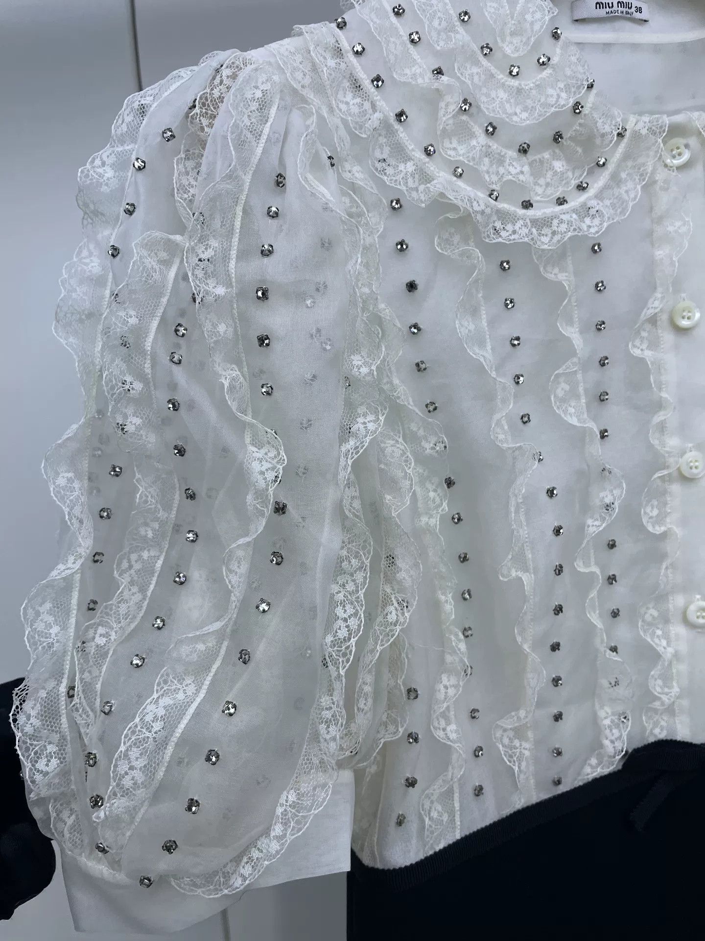 Miu Miu Doll Collar Rhinestone Lace Dress - stein-coach.com