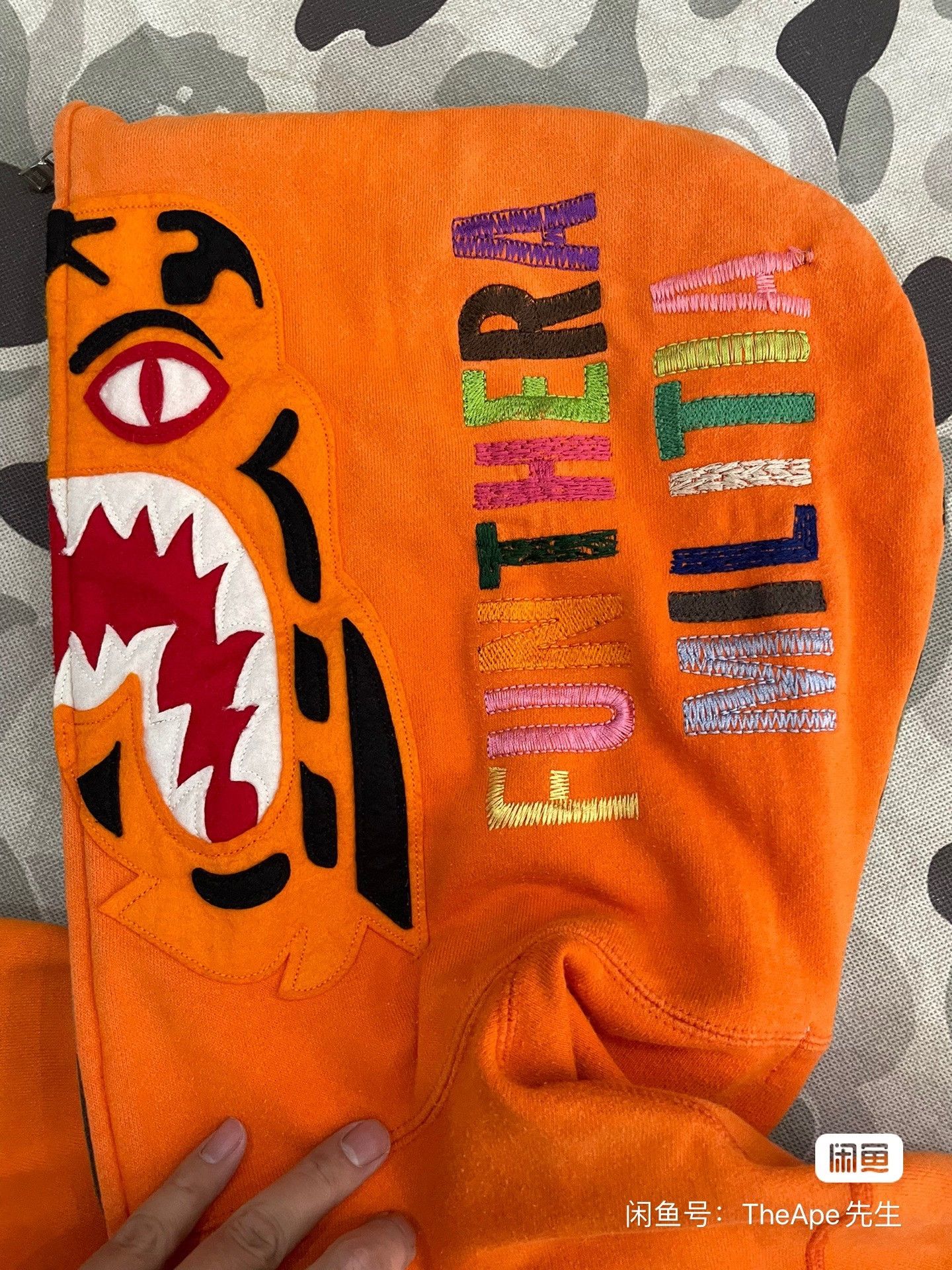Bape Bape Orange Shark Sweatshirt Pullover Size US XL / EU 56 / 4 - 3 Thumbnail