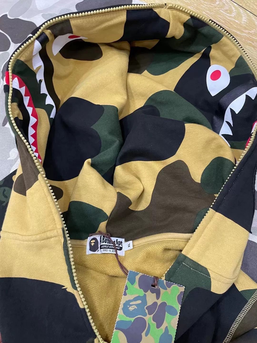 Bape Bape Yellow Shark Sweatshirt Pullover Size US XL / EU 56 / 4 - 4 Thumbnail