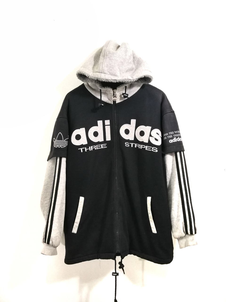 Adidas Vintage Adidas Hoodies Big Logo Design Black Gray Design Size US M / EU 48-50 / 2 - 2 Thumbnail