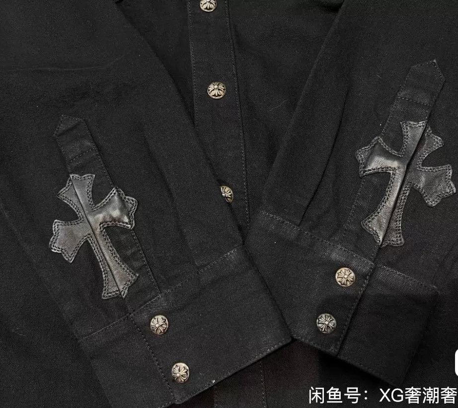 Chrome Hearts Chrome Hearts Denim Cross Leather Patchwork Shirt Size US XL / EU 56 / 4 - 6 Thumbnail