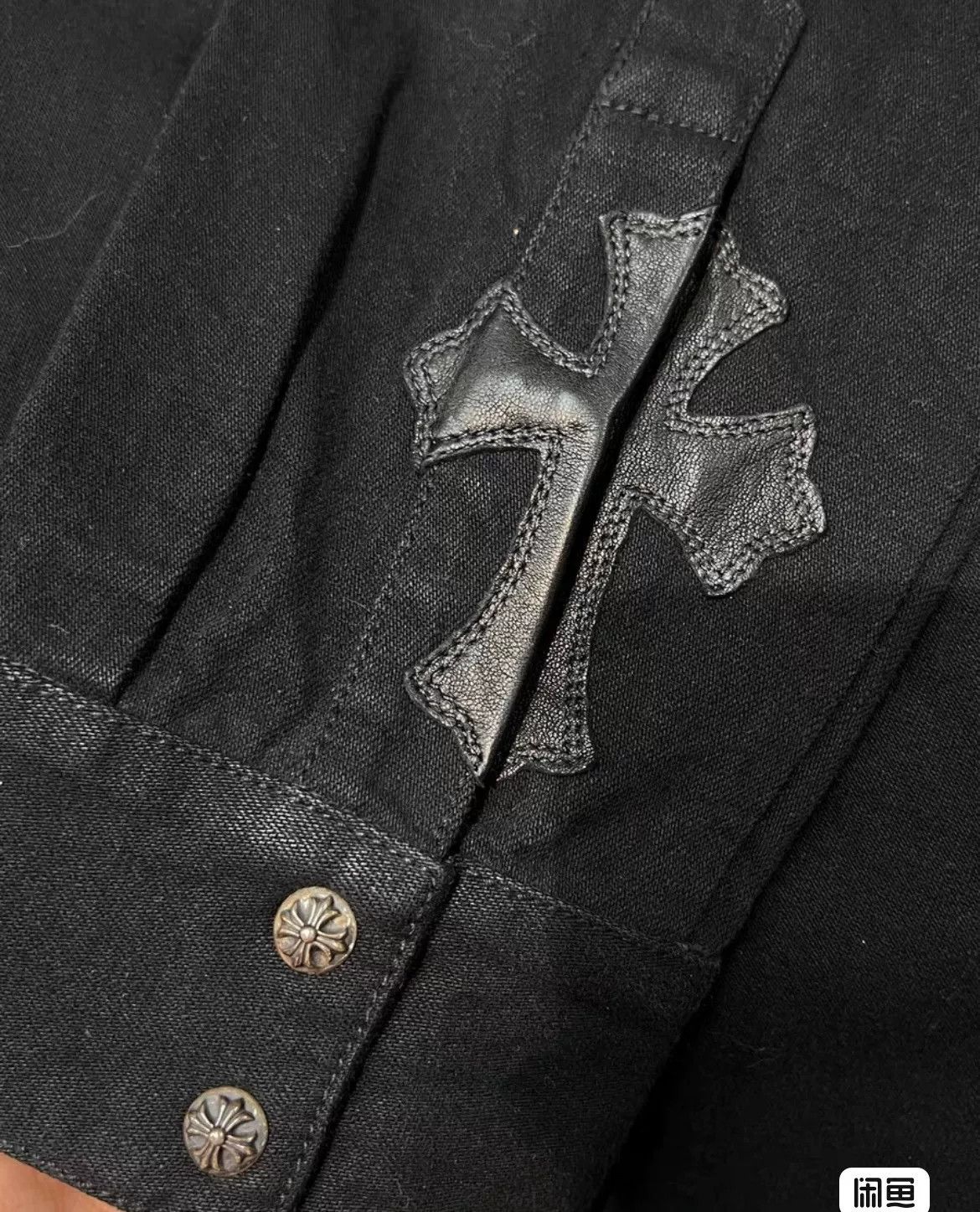 Chrome Hearts Chrome Hearts Denim Cross Leather Patchwork Shirt Size US XL / EU 56 / 4 - 5 Thumbnail
