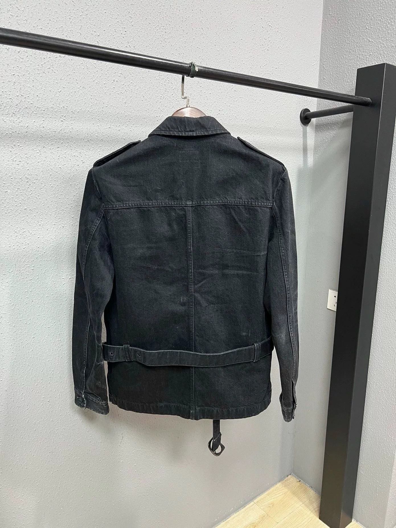 Saint Laurent Paris Saint Laurent Washed Black Belted Denim Jacket Size US M / EU 48-50 / 2 - 2 Thumbnail