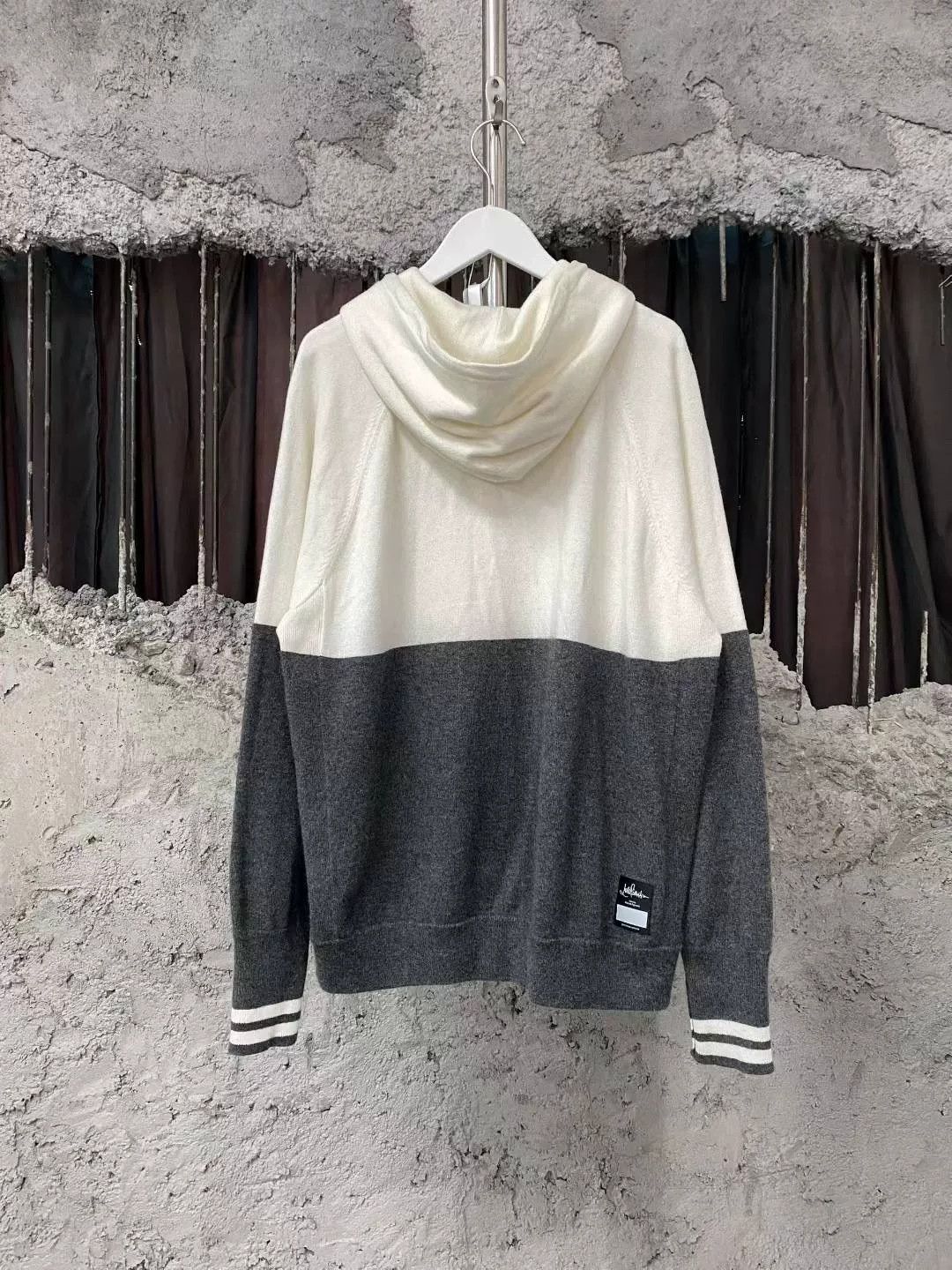 Hiroshi Fujiwara Loro Piana Gray White Cashmere Knit Hoodie Size US M / EU 48-50 / 2 - 2 Thumbnail
