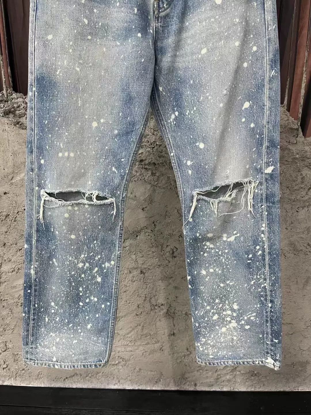 Celine Celine Washed Blue Distressed Splatter Jeans Size 29" - 4 Thumbnail