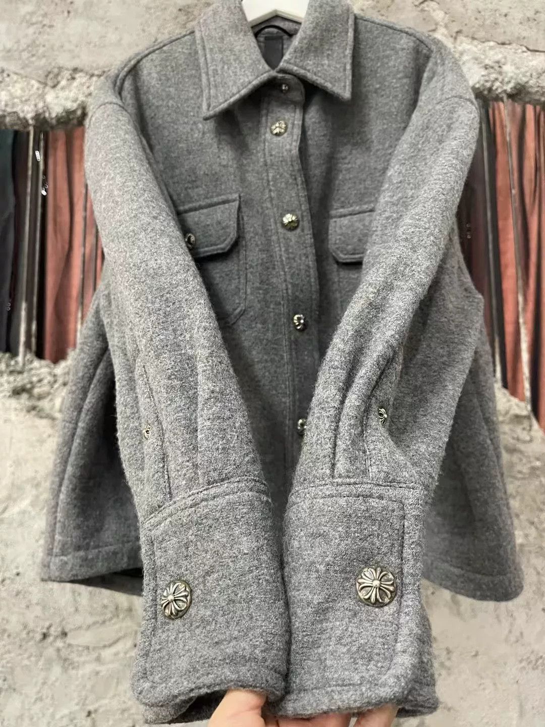 Chrome Hearts Chrome Hearts Gray Silver Buckle Wool Jacket Size US S / EU 44-46 / 1 - 5 Thumbnail