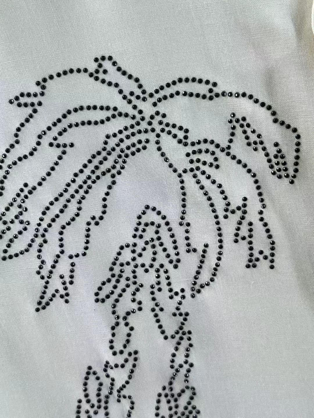 Celine Celine Beige Rivet Palm Print Shirt Size US XXS / EU 40 - 3 Thumbnail