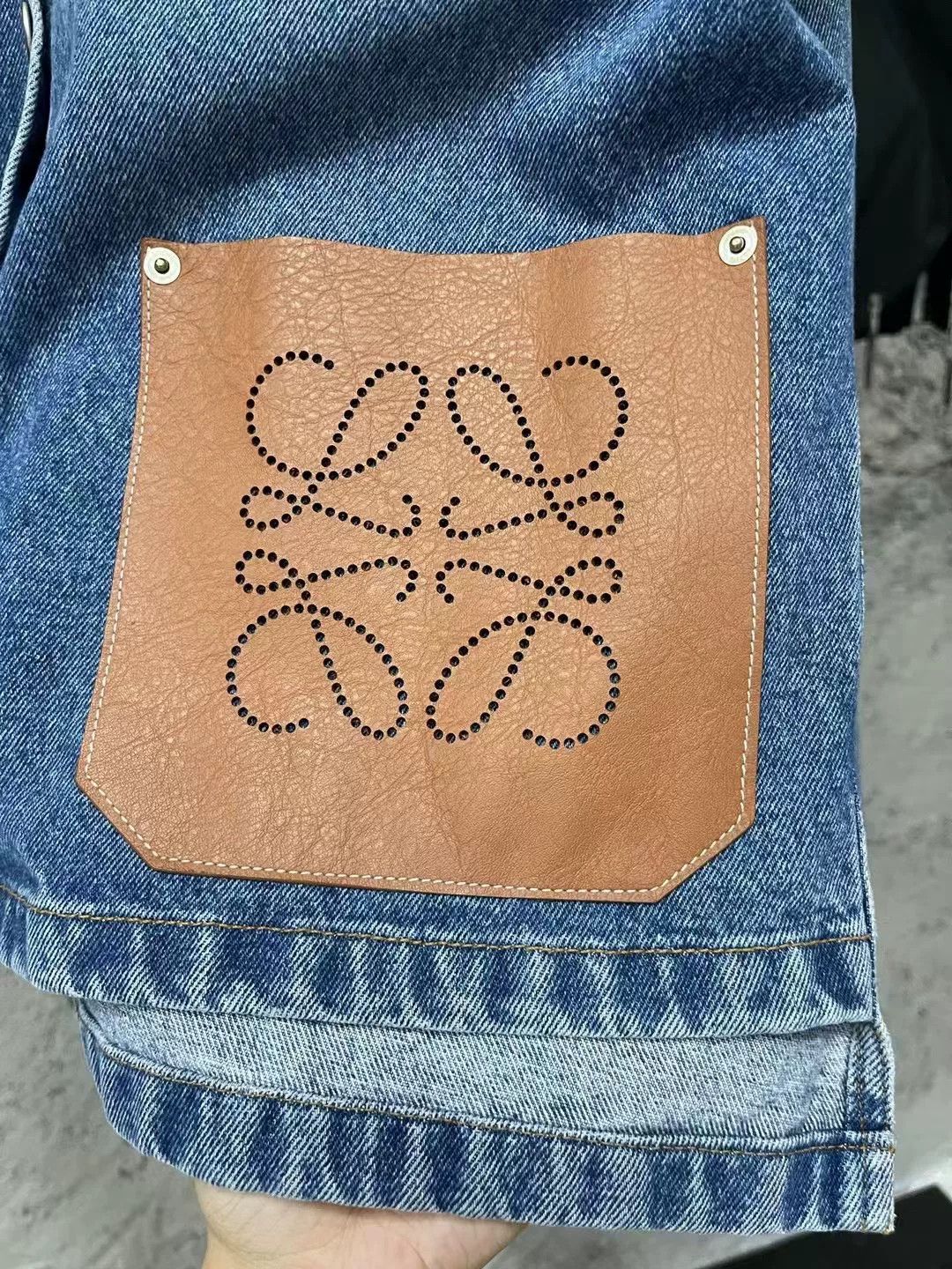 Loewe Loewe Patchwork Leather Cutout Logo Denim Jacket Size XS / US 0-2 / IT 36-38 - 5 Thumbnail