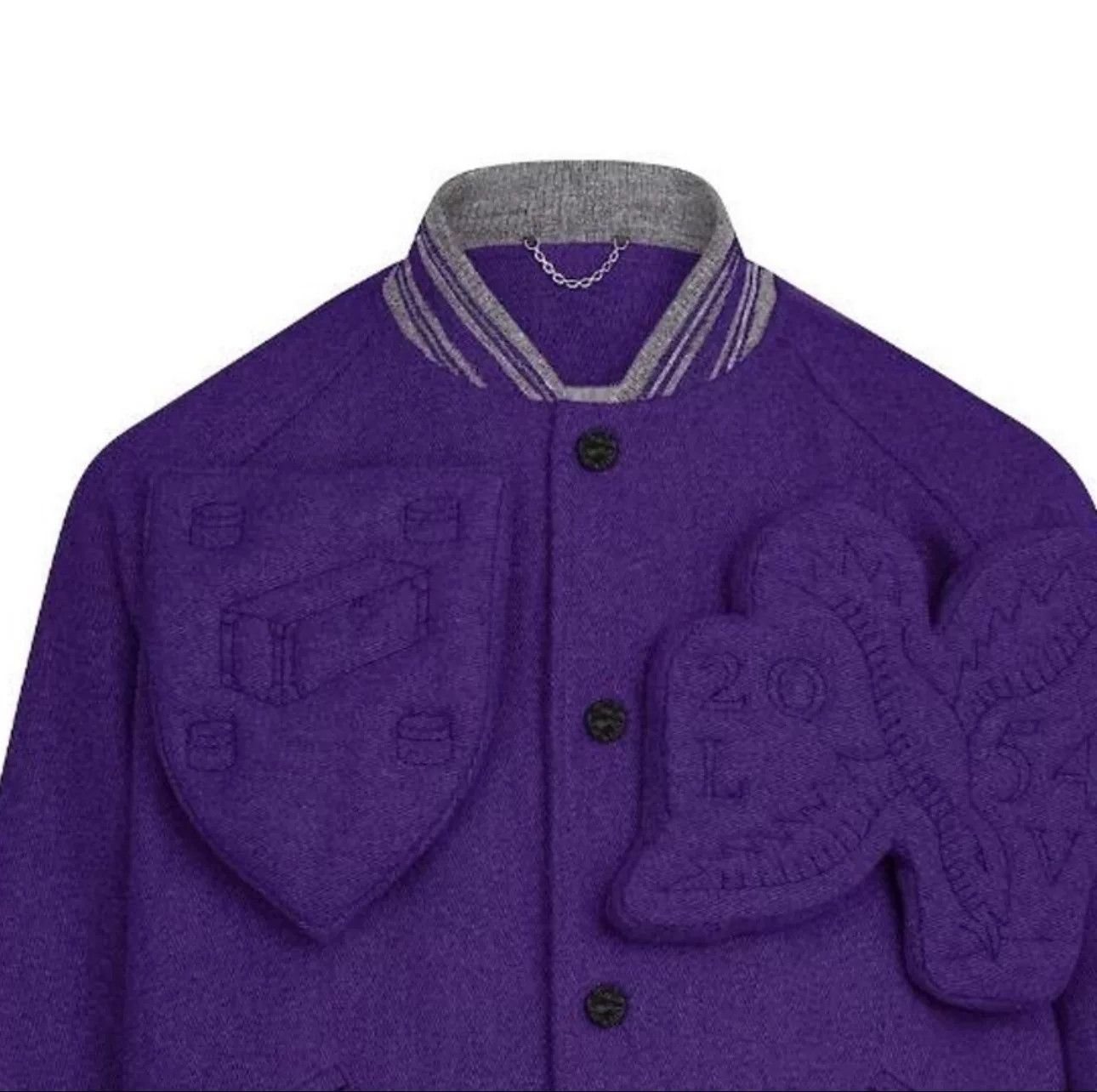 Louis Vuitton Louis Vuitton Purple Embossed Varsity Jacket Size US M / EU 48-50 / 2 - 2 Thumbnail