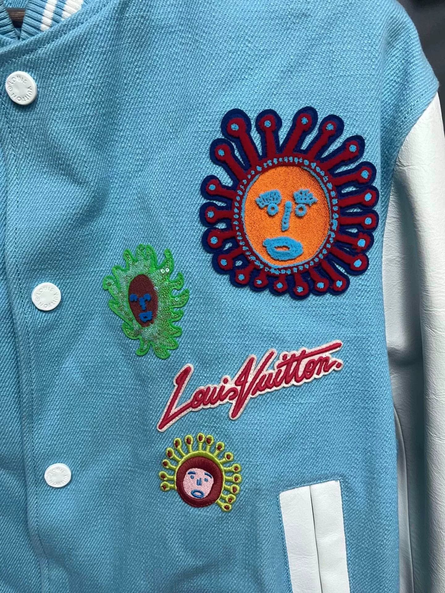Louis Vuitton Louis Vuitton Yayoi Kusama Blue White Embroidered Baseball Jacket Size US L / EU 52-54 / 3 - 3 Thumbnail
