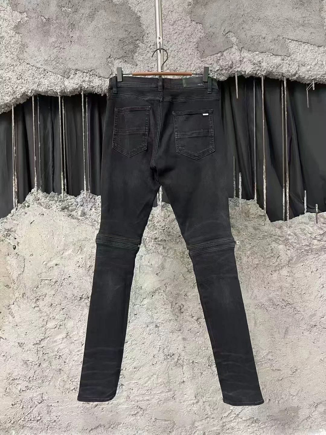 Amiri Amiri Mx2 Black Leather Patchwork Zipper Biker Jeans Size US 31 - 2 Thumbnail