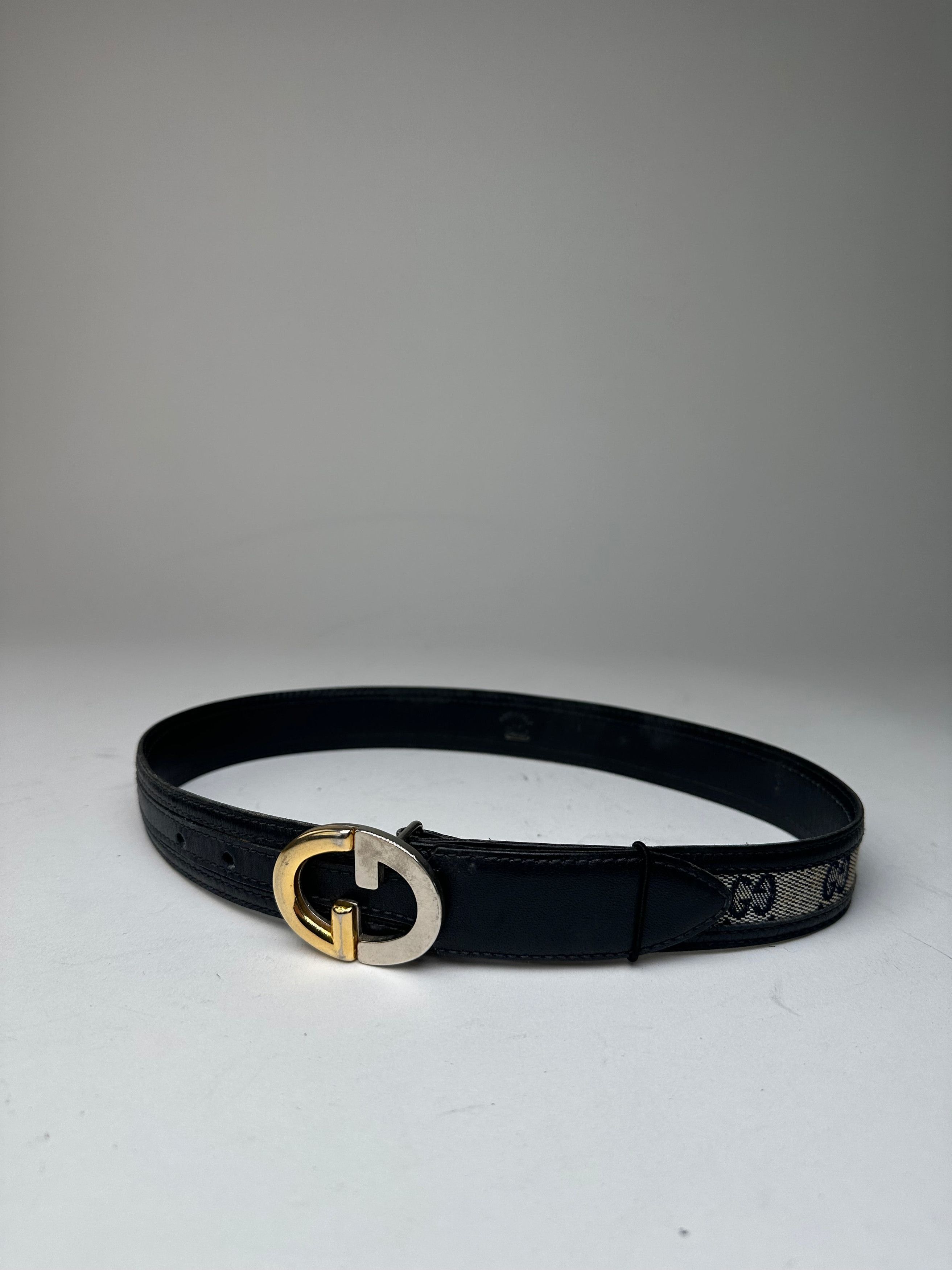 Gucci Vintage Ophidia Monogram Leather Belt Grey Black Size ONE SIZE - 2 Thumbnail