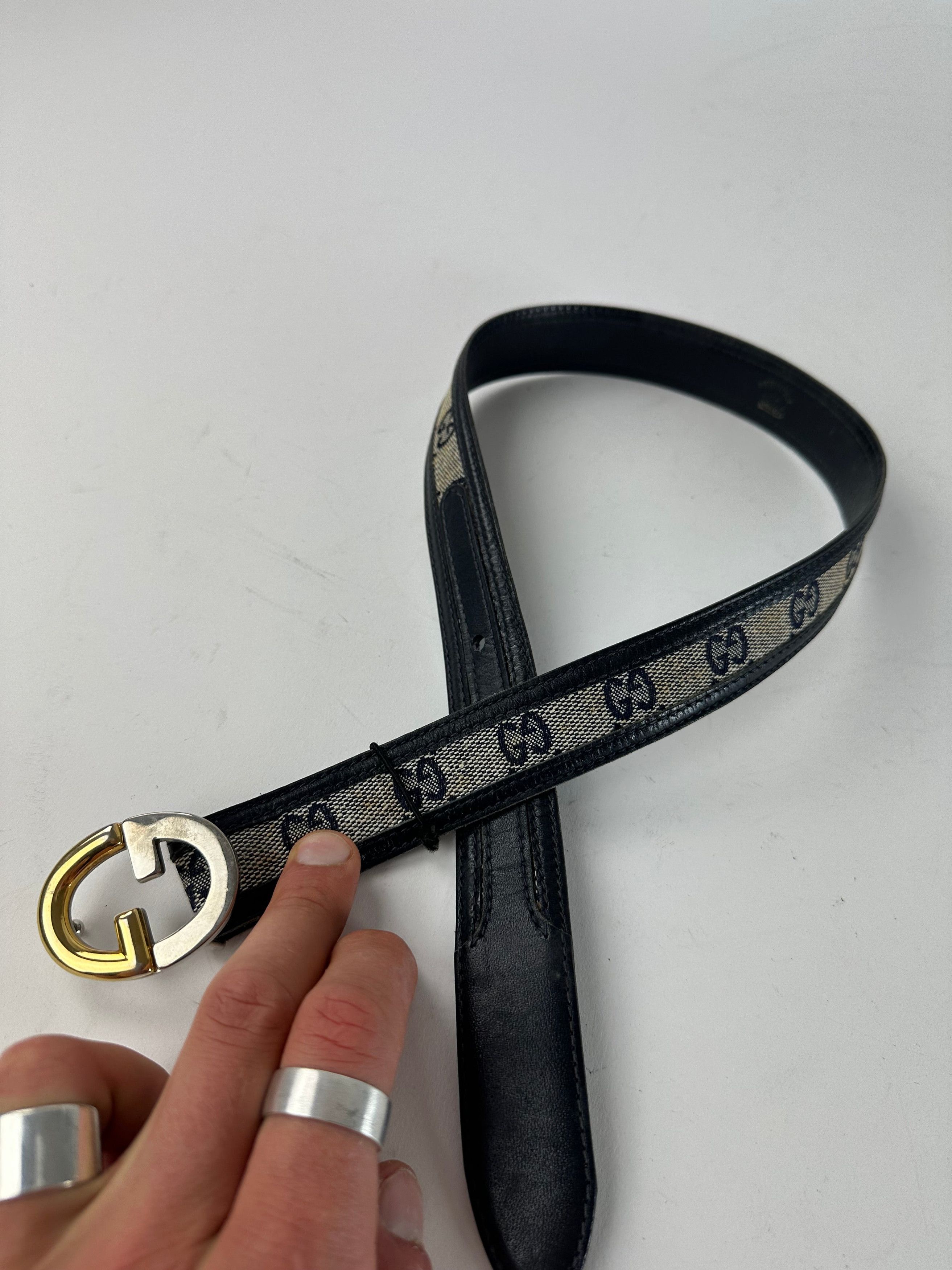 Gucci Vintage Ophidia Monogram Leather Belt Grey Black Size ONE SIZE - 6 Thumbnail
