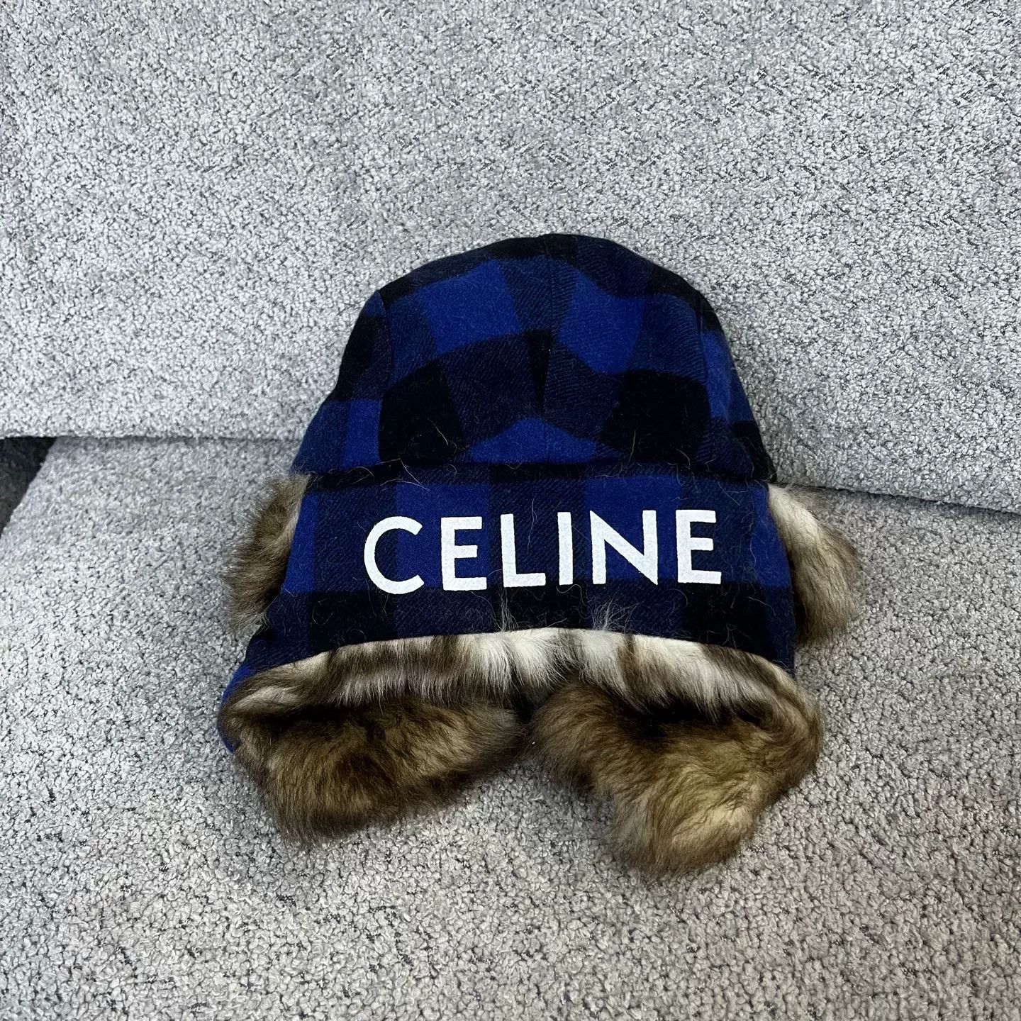 Celine Celine Latest Blue Plaid Print Hat Size ONE SIZE - 2 Thumbnail