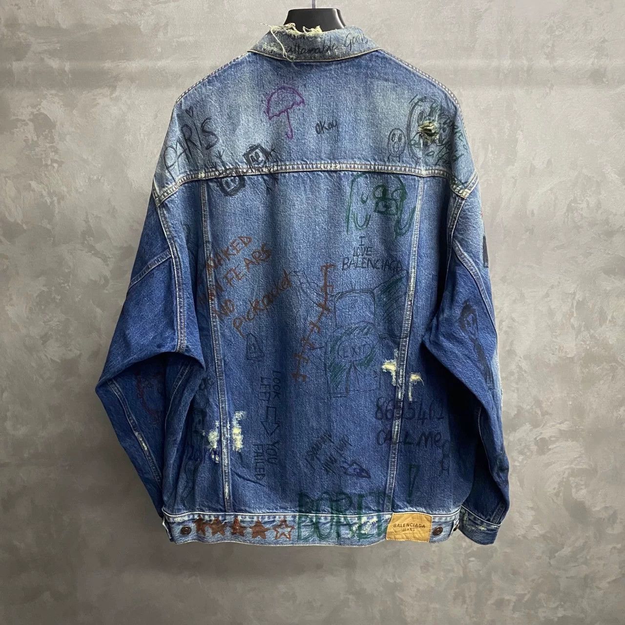 Balenciaga Balenciaga Blue Graffiti Logo Denim Jacket Size US M / EU 48-50 / 2 - 2 Thumbnail