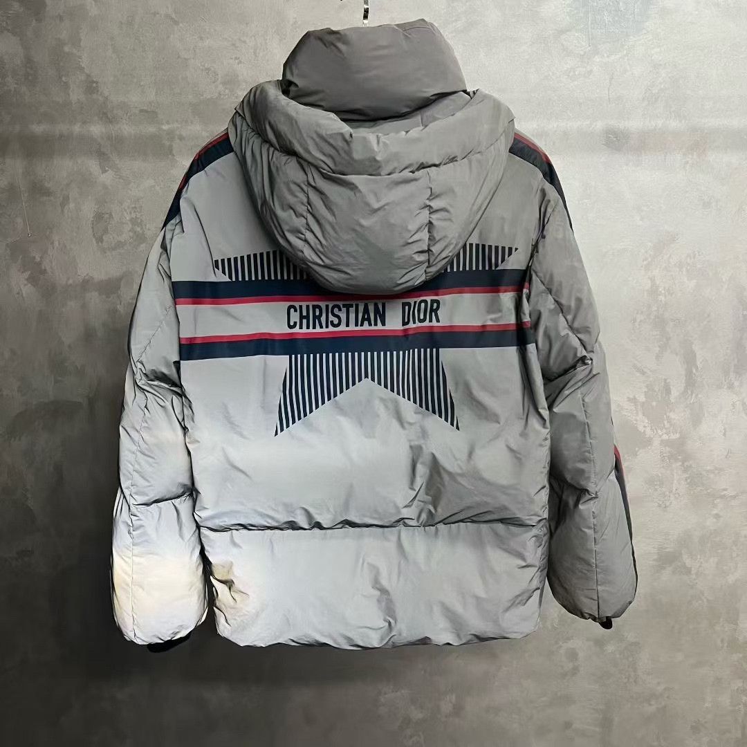 Dior Dior Gray Striped Hooded Down Jacket Size US M / EU 48-50 / 2 - 2 Thumbnail