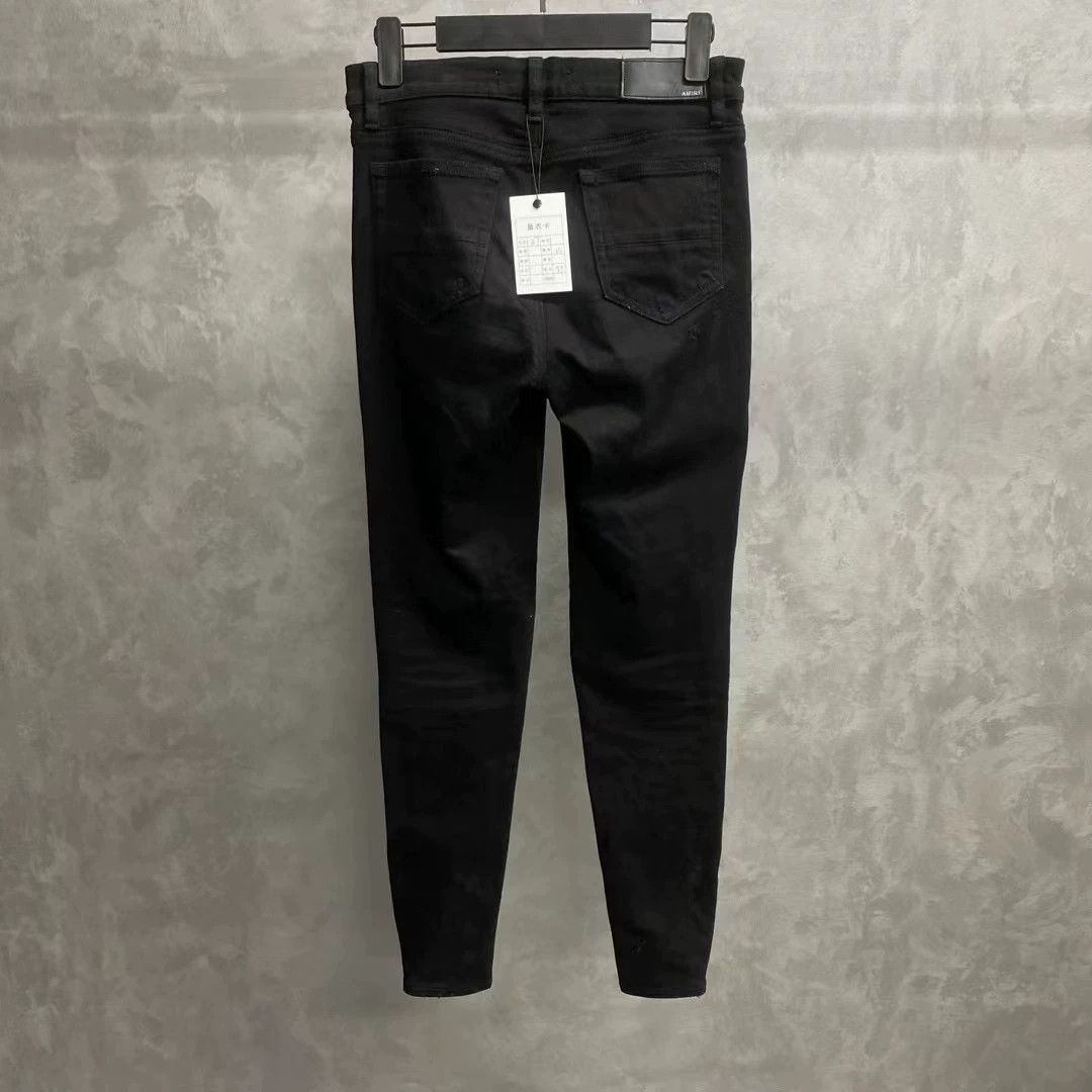 Amiri Amiri Black Leather Patch Zipper Jeans Size 27" / US 4 / IT 40 - 2 Thumbnail