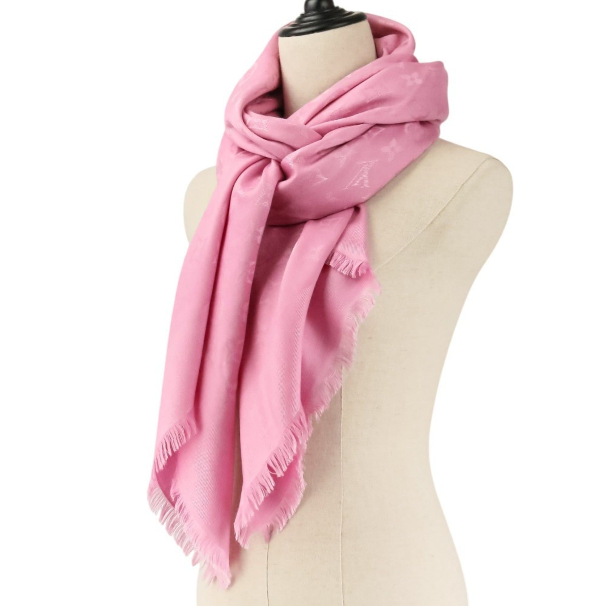 Louis Vuitton Louis Vuitton Monogram Silk Wool Shawl Stole 402336 Pink Women's Size ONE SIZE - 3 Thumbnail