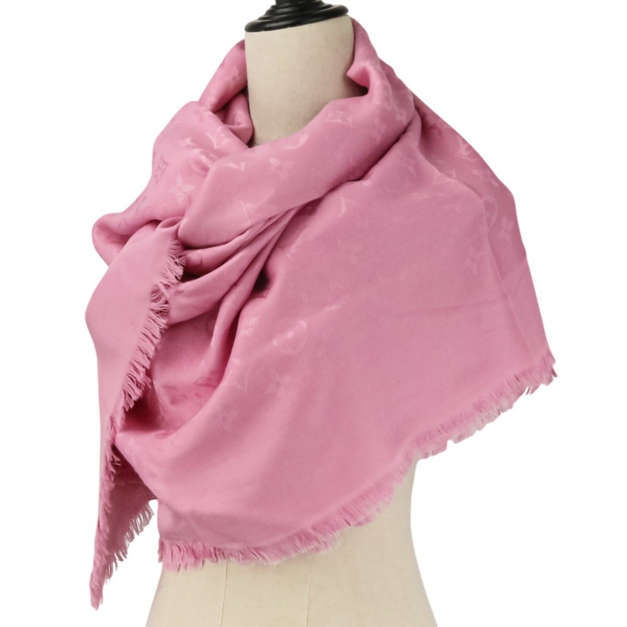Louis Vuitton Louis Vuitton Monogram Silk Wool Shawl Stole 402336 Pink Women's Size ONE SIZE - 5 Thumbnail