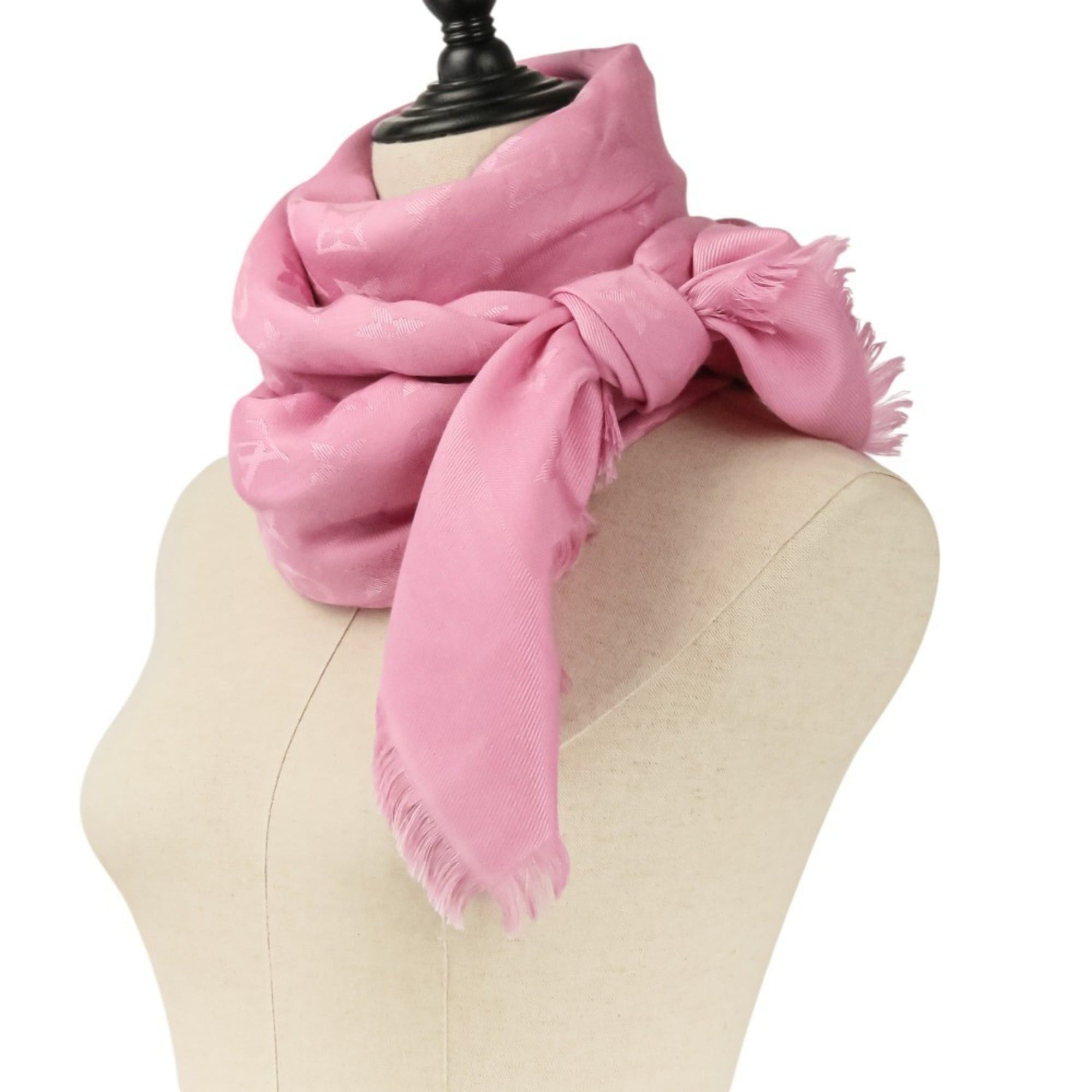 Louis Vuitton Louis Vuitton Monogram Silk Wool Shawl Stole 402336 Pink Women's Size ONE SIZE - 4 Thumbnail