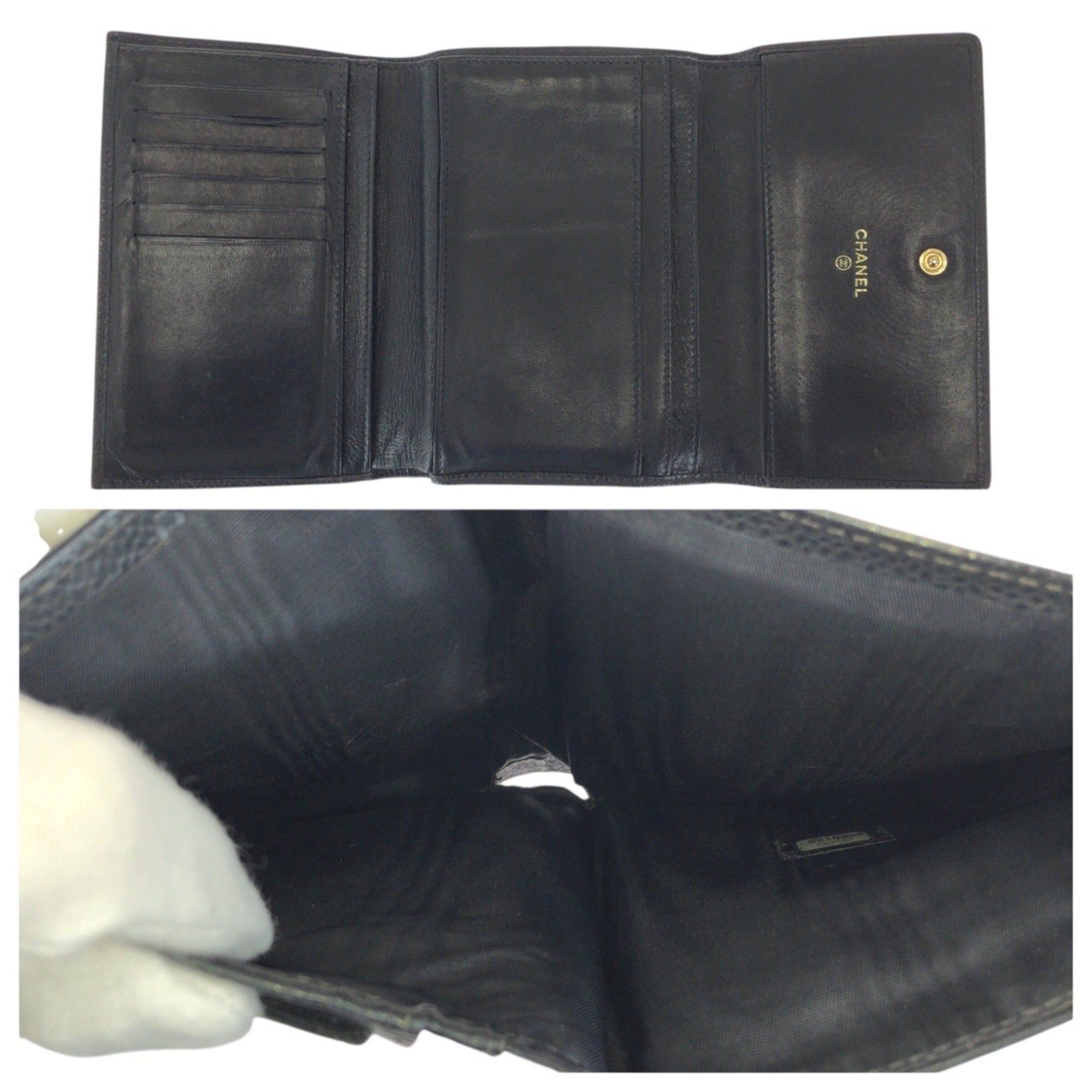 Chanel CHANEL Vintage Coco Mark Black Gold Hardware Caviar Leather Folding Wallet Compact for Women Size ONE SIZE - 8 Thumbnail