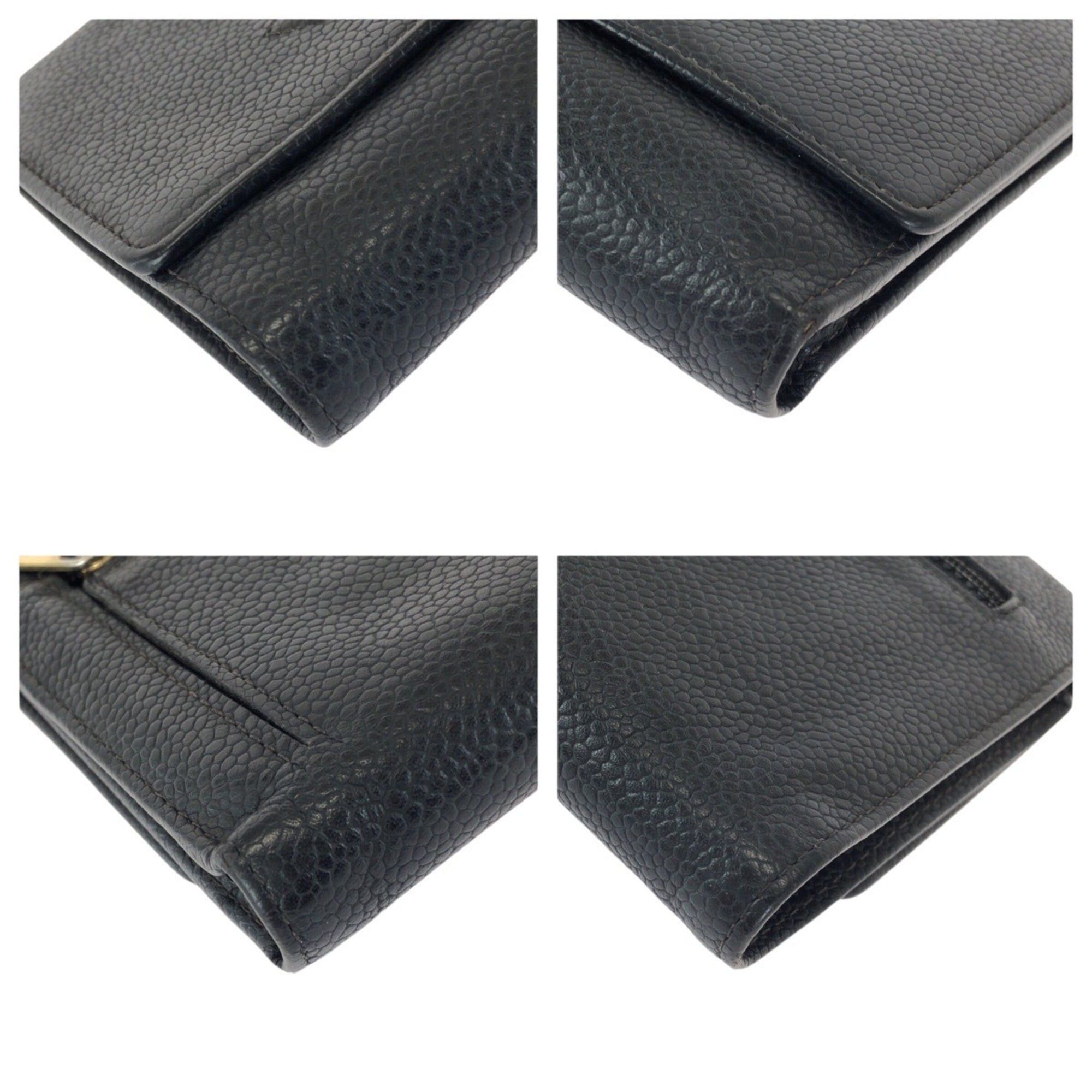 Chanel CHANEL Vintage Coco Mark Black Gold Hardware Caviar Leather Folding Wallet Compact for Women Size ONE SIZE - 3 Thumbnail