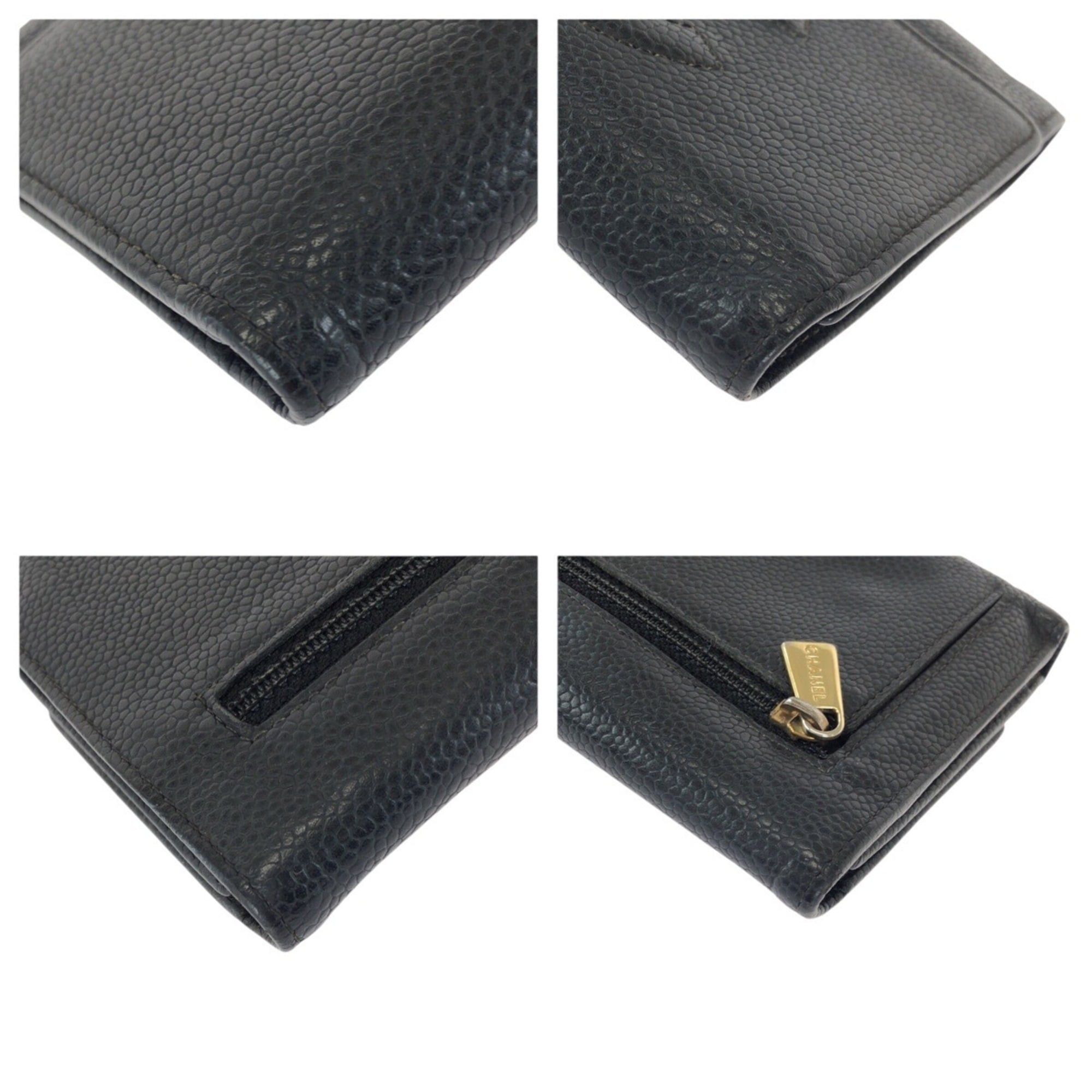 Chanel CHANEL Vintage Coco Mark Black Gold Hardware Caviar Leather Folding Wallet Compact for Women Size ONE SIZE - 4 Thumbnail