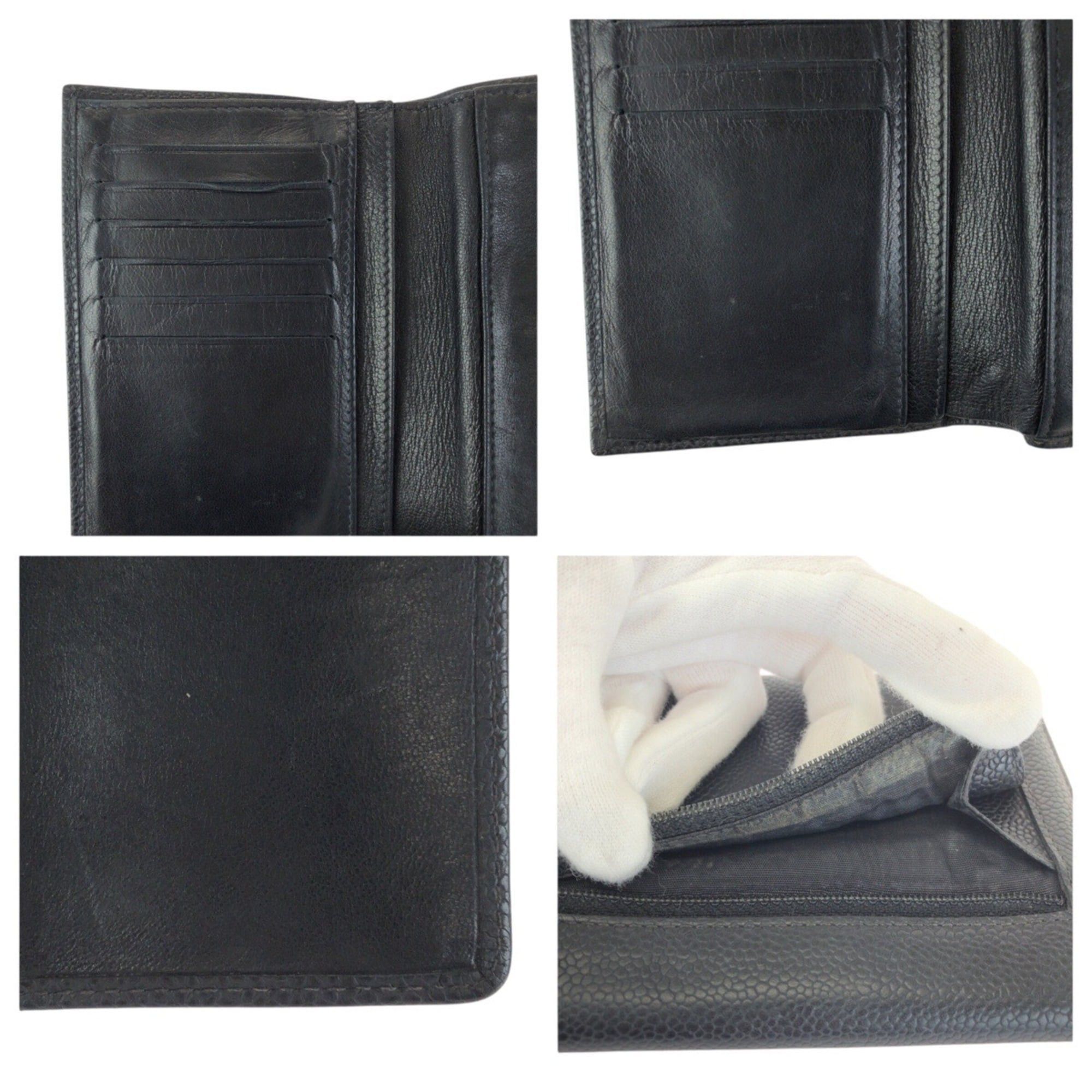 Chanel CHANEL Vintage Coco Mark Black Gold Hardware Caviar Leather Folding Wallet Compact for Women Size ONE SIZE - 7 Thumbnail