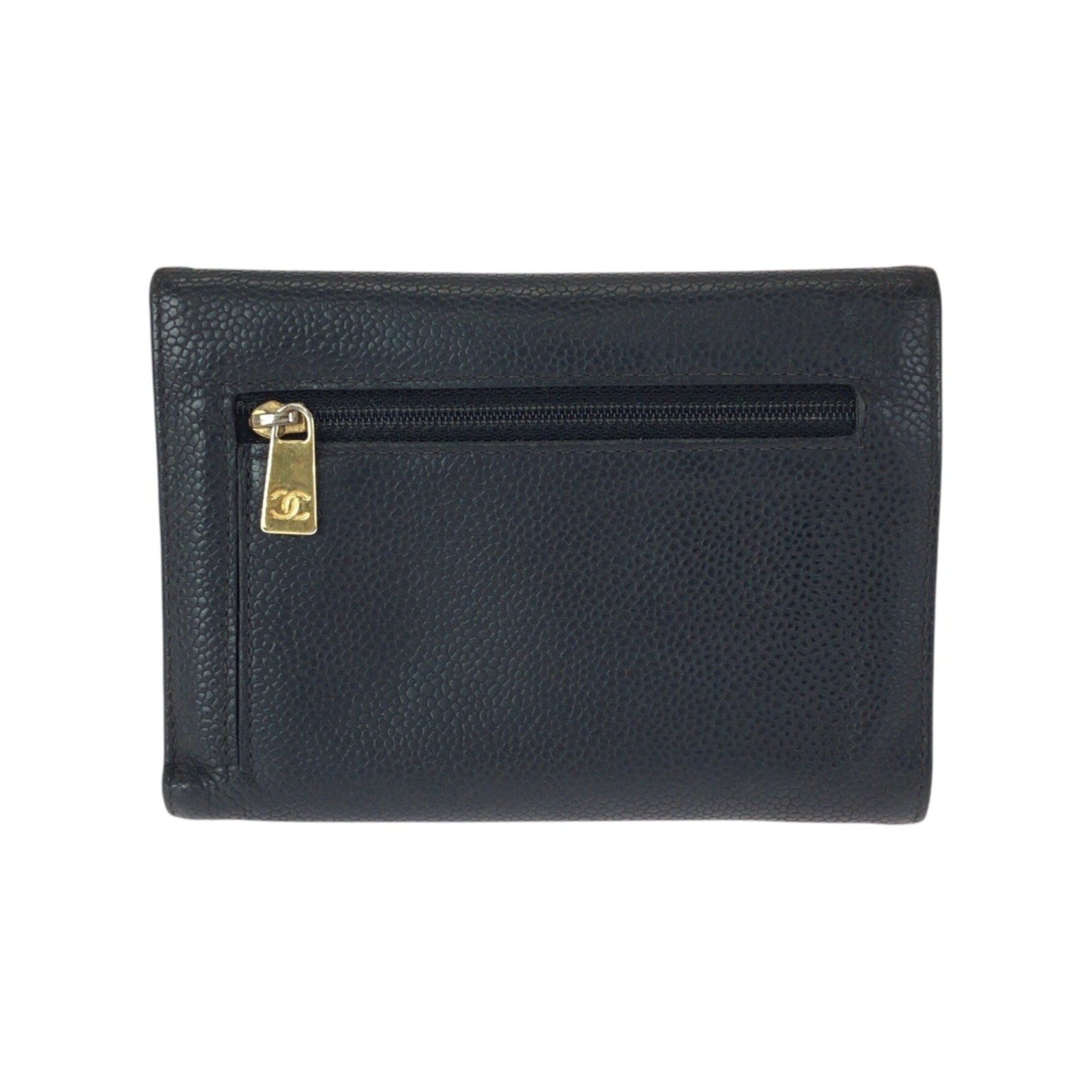 Chanel CHANEL Vintage Coco Mark Black Gold Hardware Caviar Leather Folding Wallet Compact for Women Size ONE SIZE - 2 Thumbnail